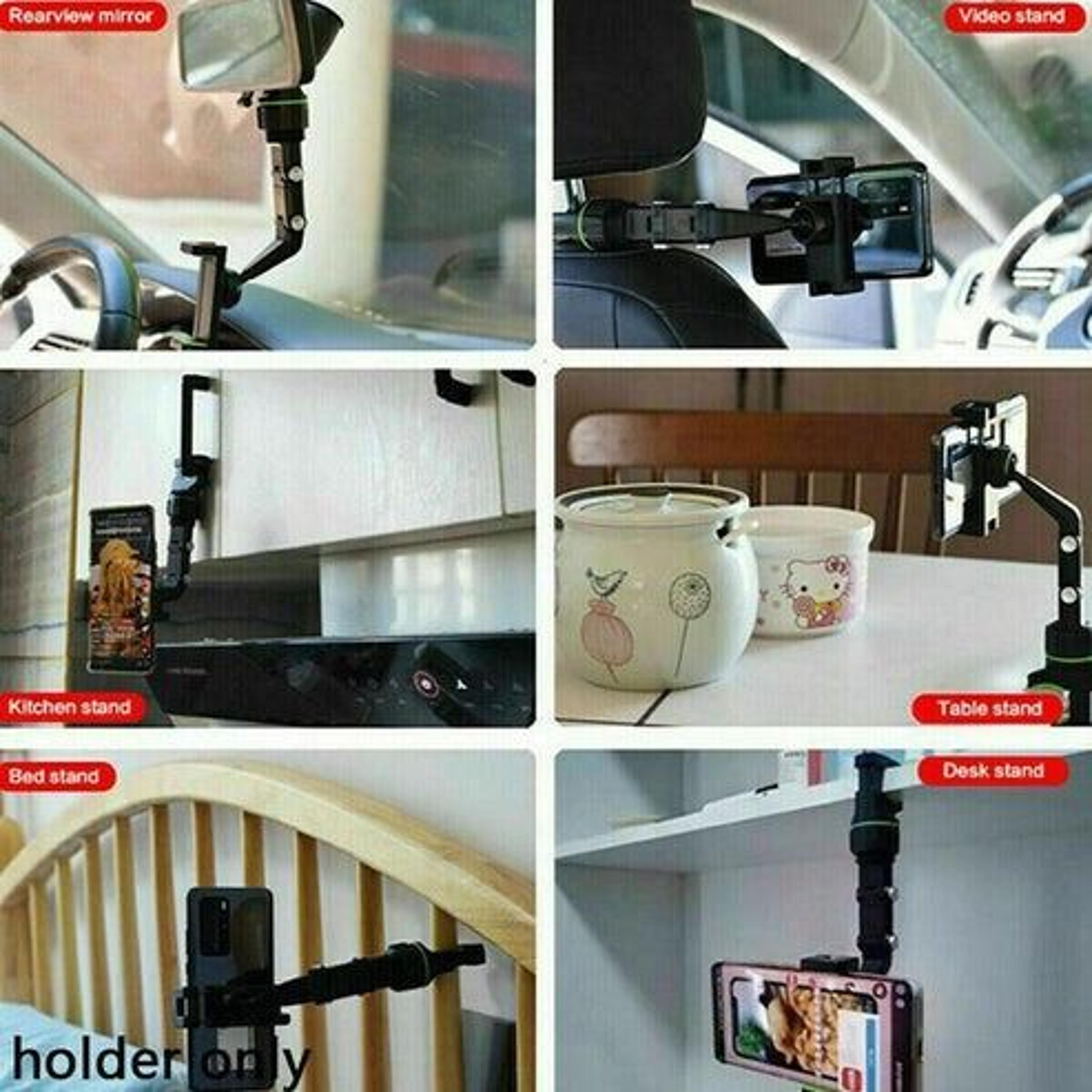 Adjustable Car Rearview Mirror Phone Holder Mount Multifunctional Rotating Secure Clip Easy Setup 6