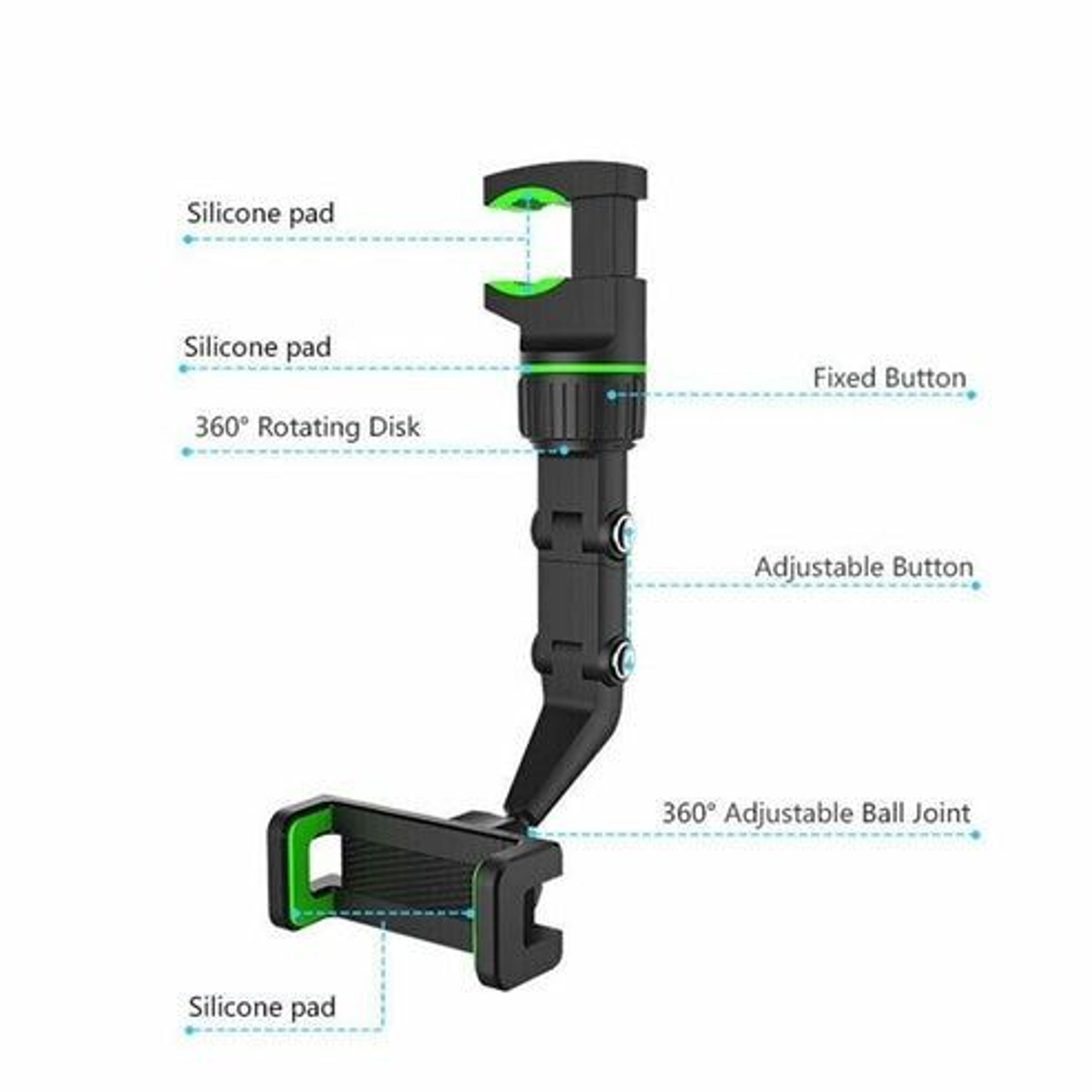 Adjustable Car Rearview Mirror Phone Holder Mount Multifunctional Rotating Secure Clip Easy Setup 9