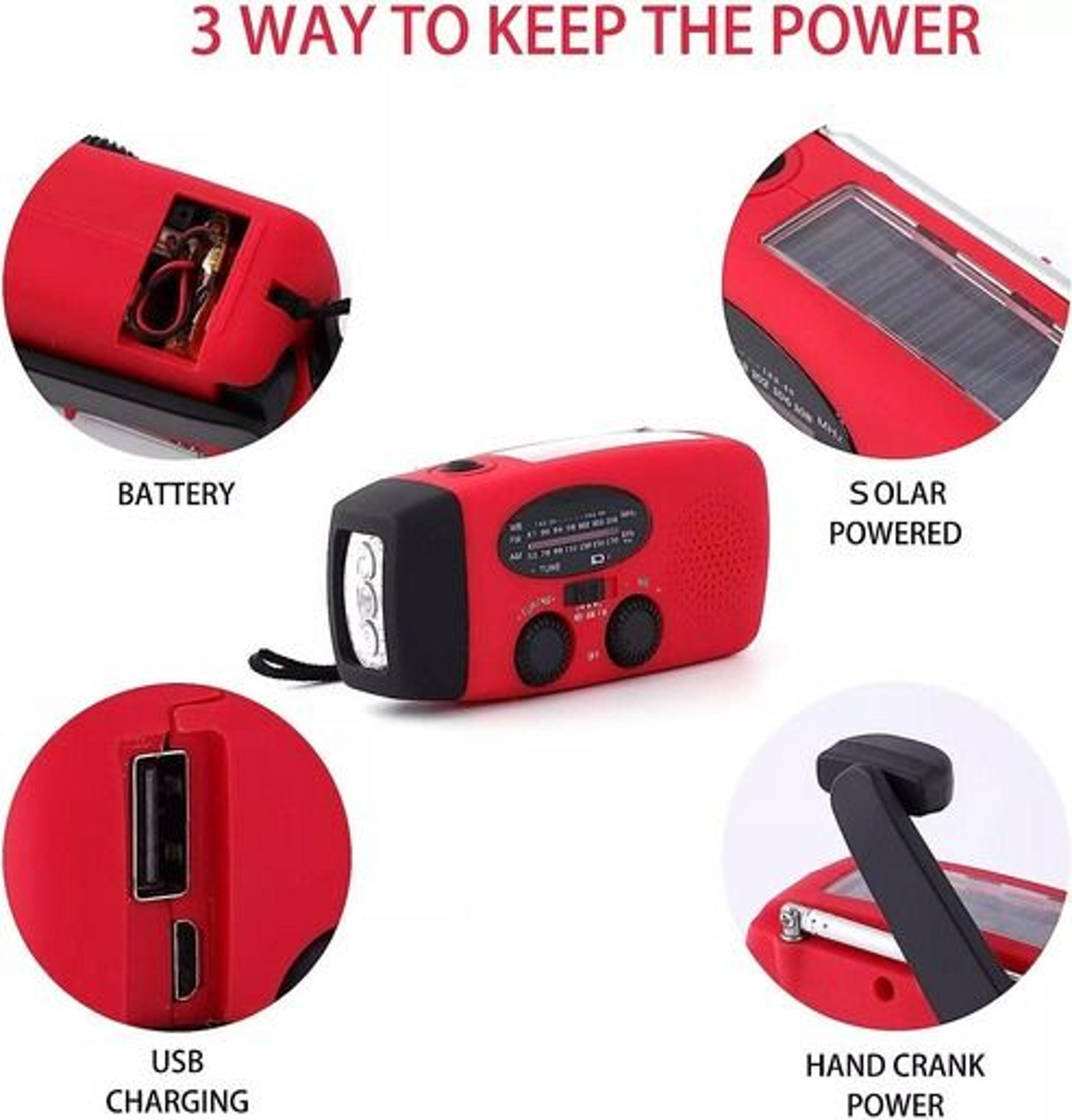 Solar Hand Crank Emergency Radio Power Bank Weather Alerts LED Flash Light Portable Charging 9