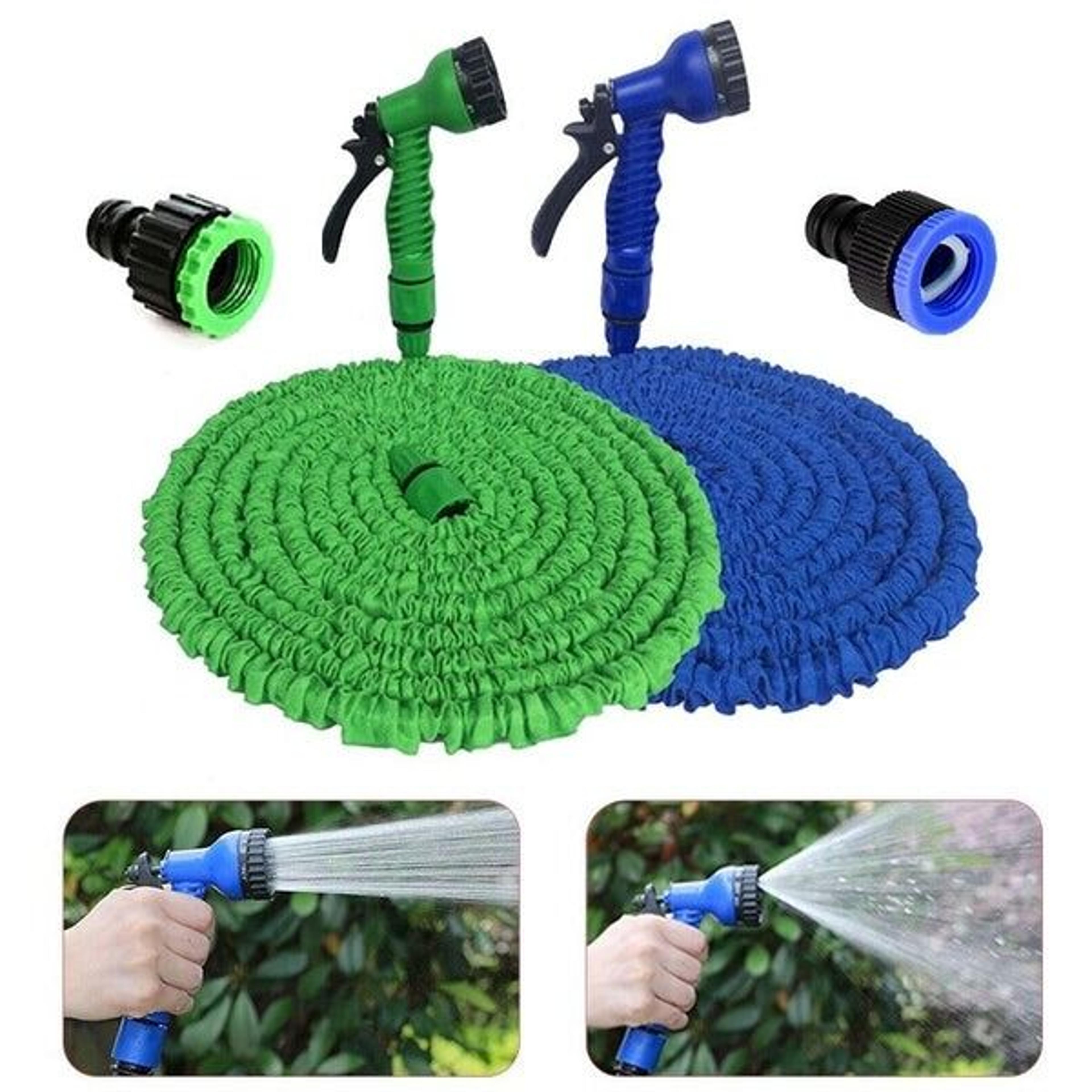 flexible garden water hose w spray nozzle, expanding expandable hose for easy outdoor watering