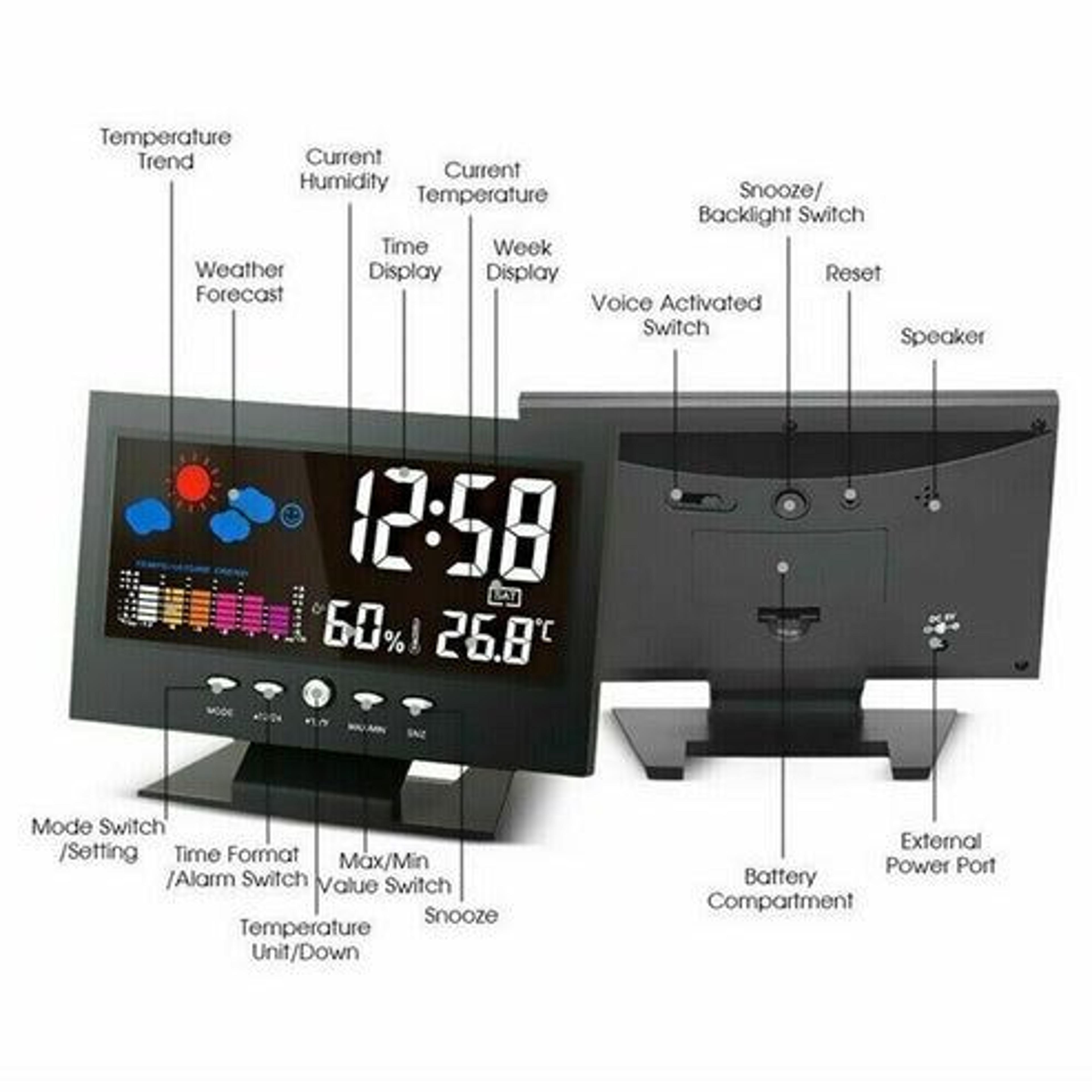 LED Digital Alarm Clock With Snooze Calendar Thermometer Hygrometer  Weather Display  Large Backlit 13