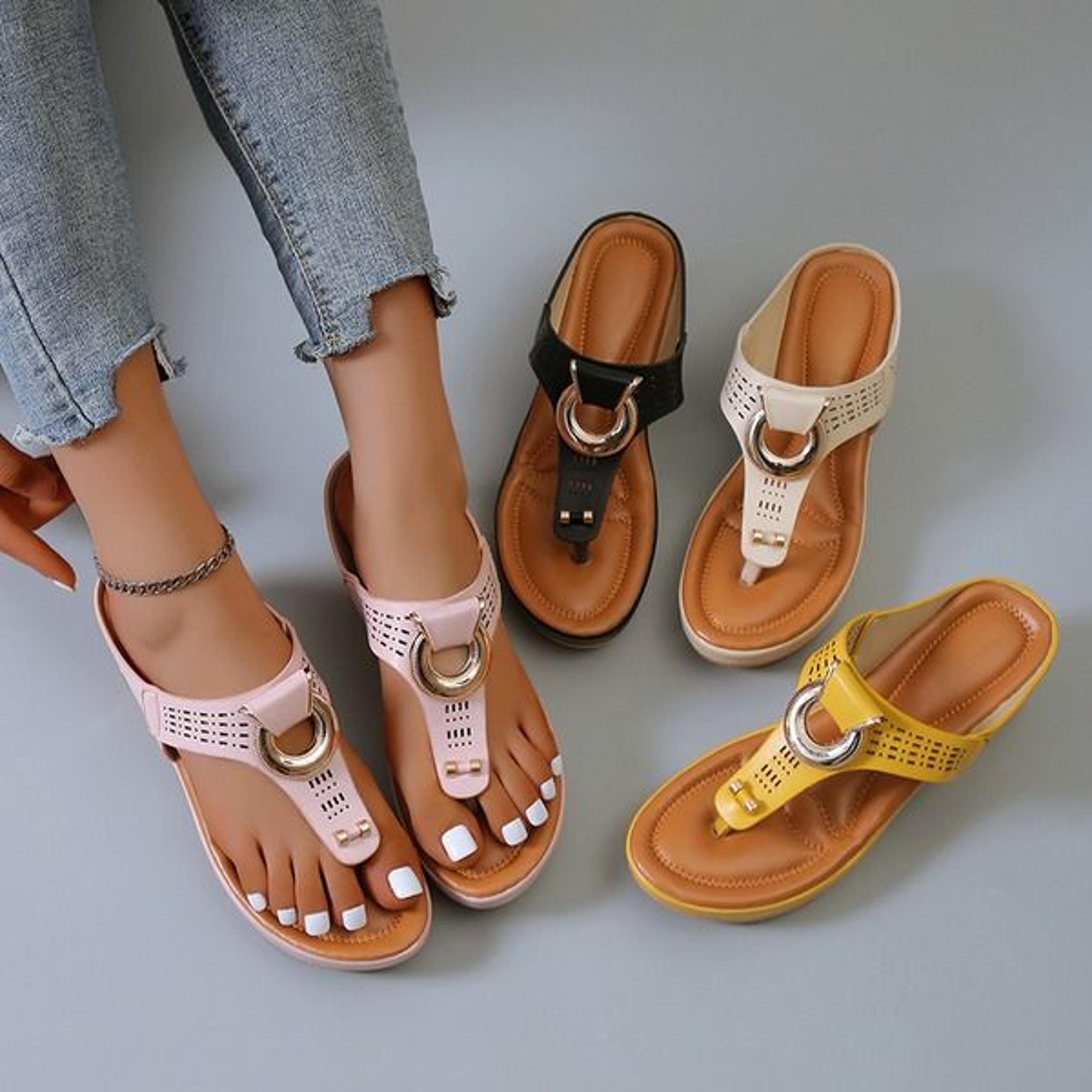 low-wedge women orthopedic sandals, ladies casual flat shoes, anti-slip flip flops, comfortable footwear for daily use
