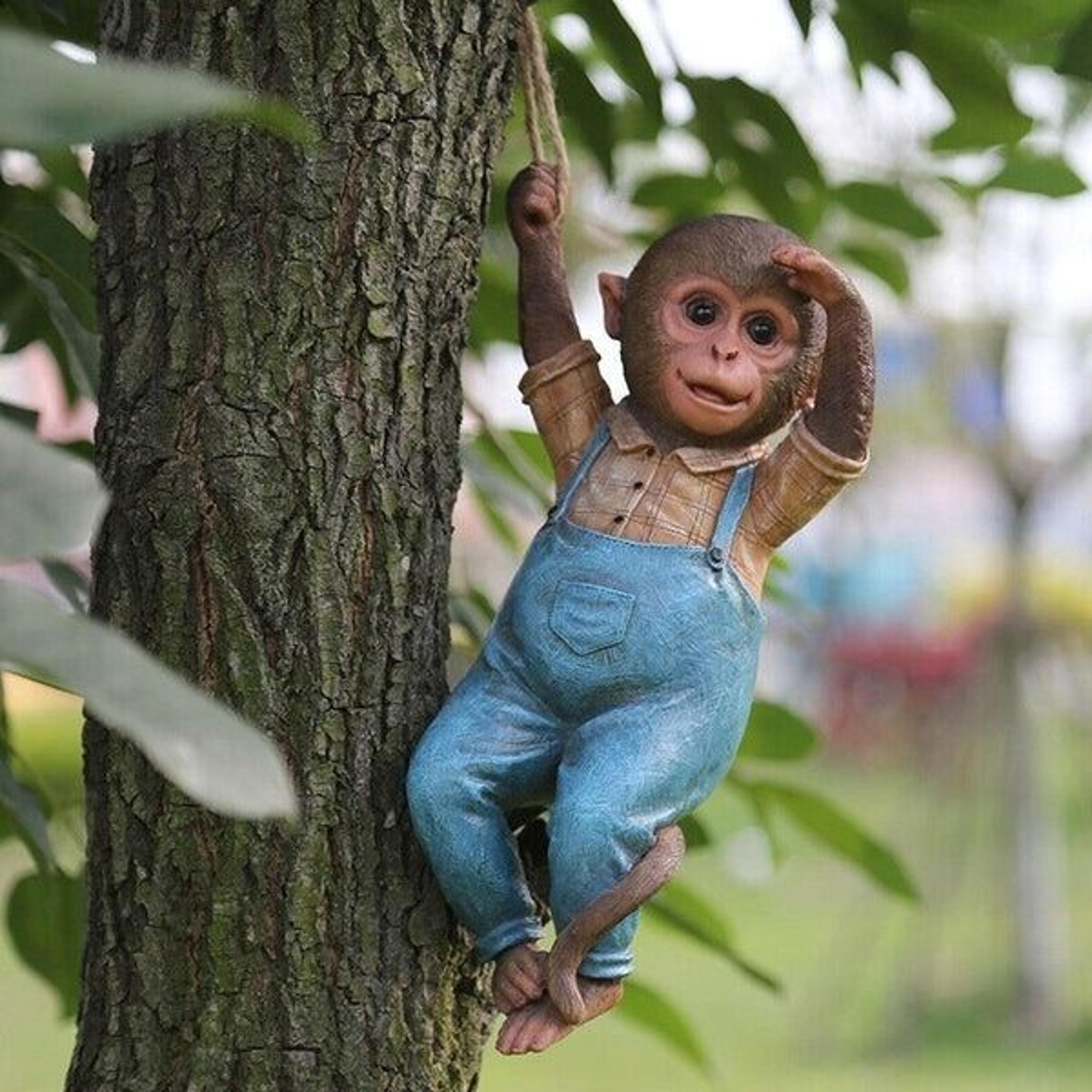Monkey Chimp Hanging Rope Statue Outdoor Garden Ornament Resin Sculpture Unique Decoration For Home 8