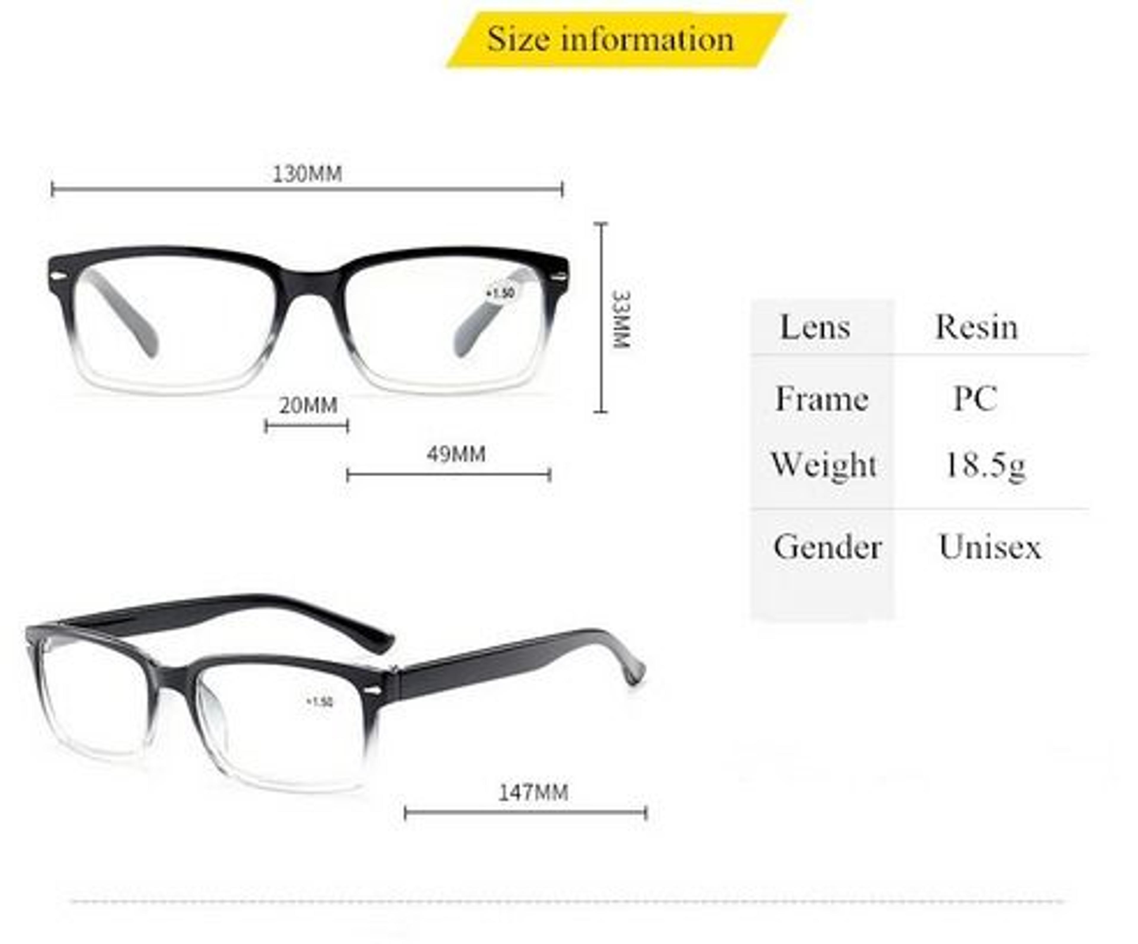 Reading Glasses For Men And Women Unisex Rectangular Eyeglasses Square Frame Durable Quality 2