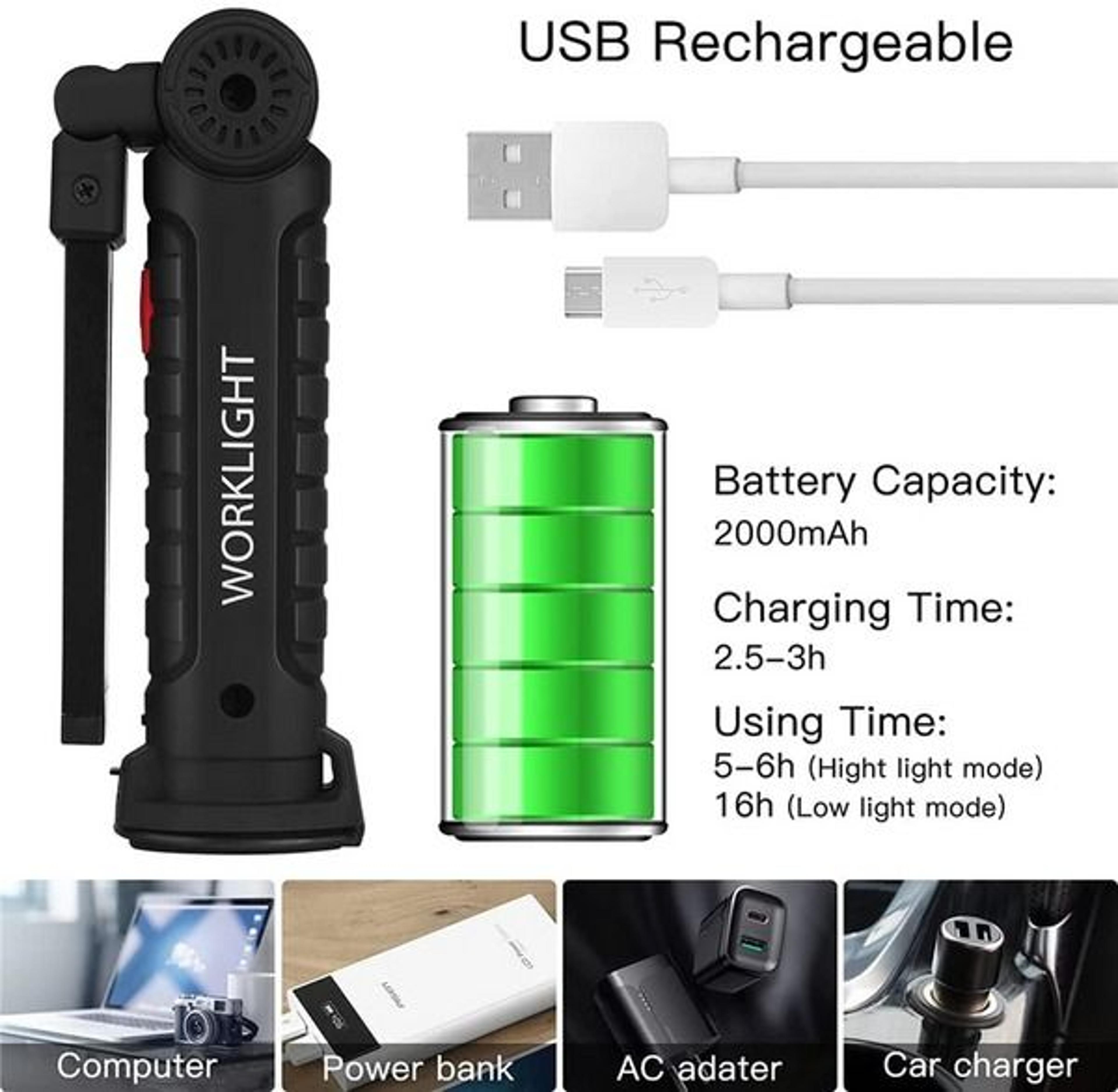 Magnetic Base LED COB Work Light Rechargeable Mechanic Flashlight Bright Lamp For Automotive Worksh 5