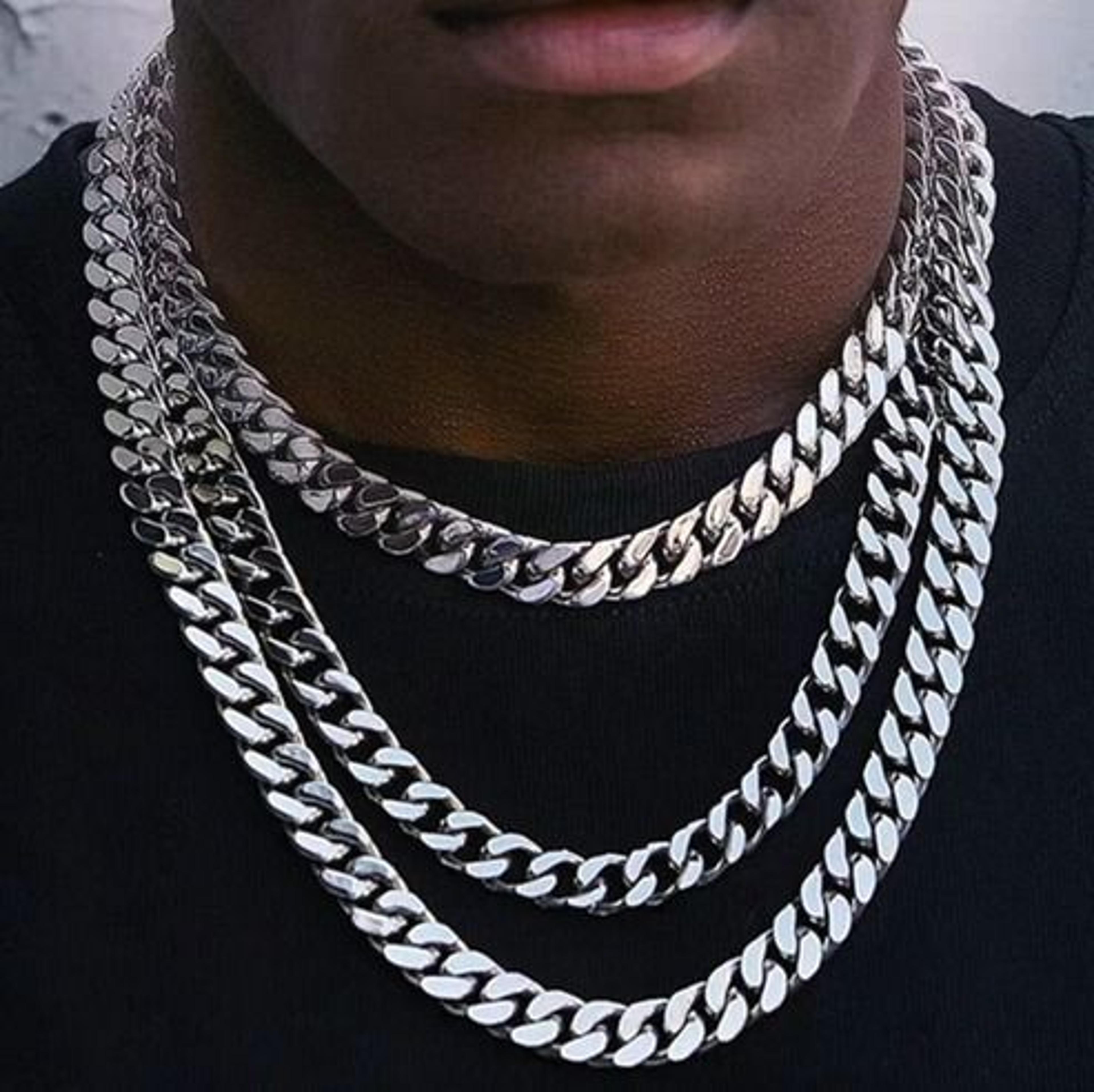 womens mens necklace stainless steel gold silver cuban curb chain, strong link