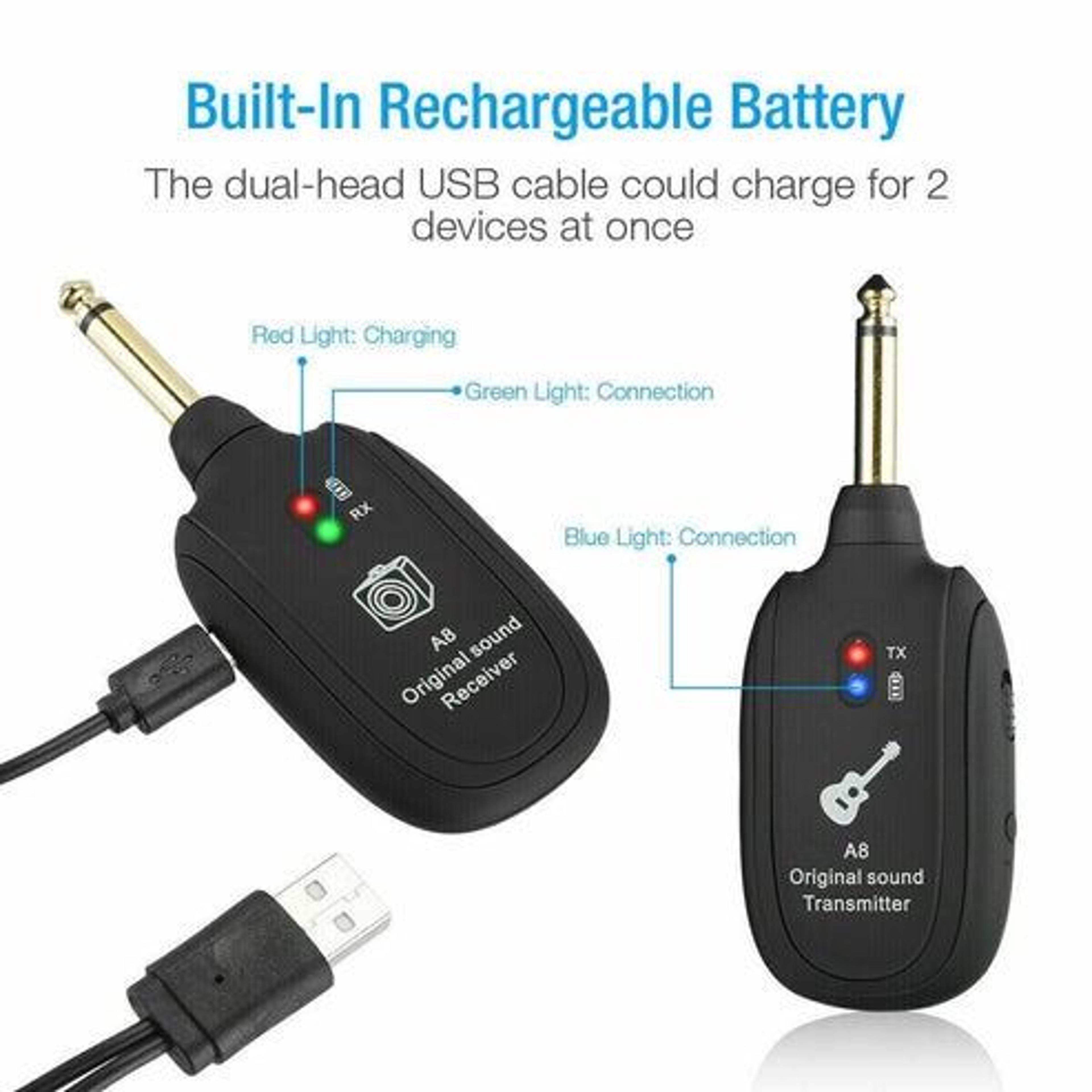 Wireless Guitar System UHF Transmitter Receiver Combo Built In Rechargeable Battery Clear Signal Pe 3