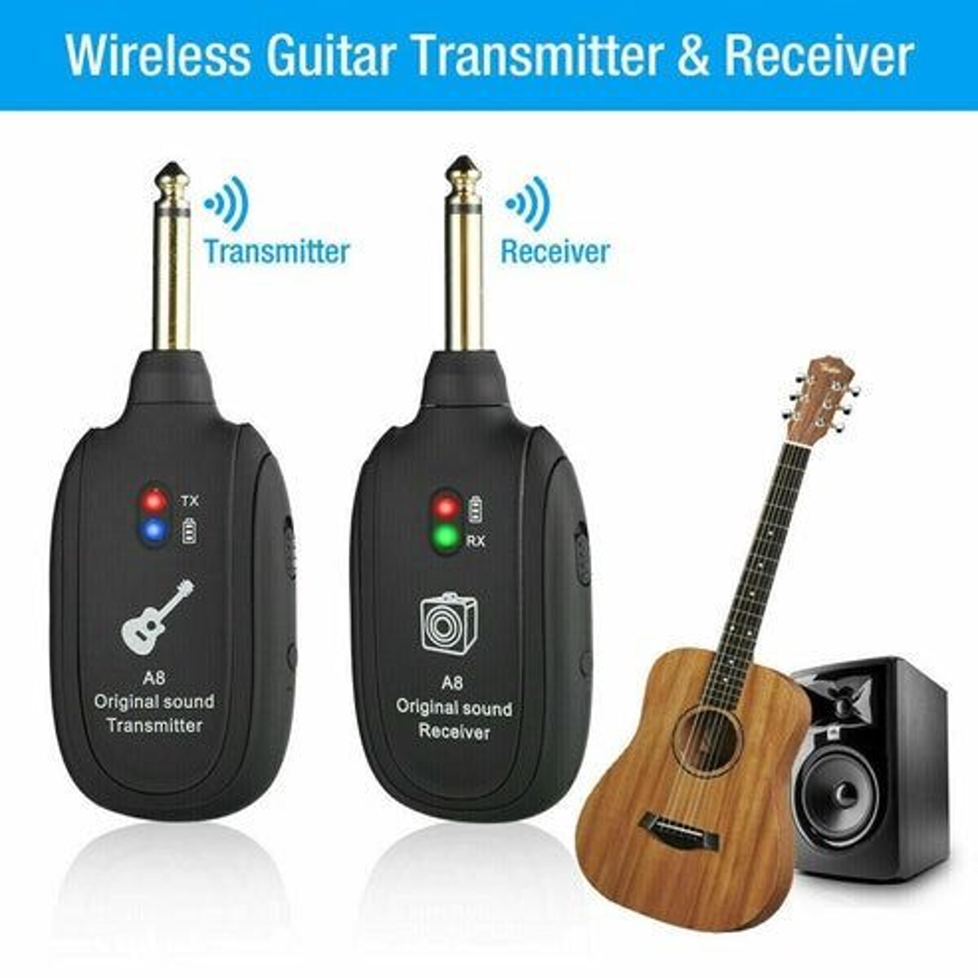 Wireless Guitar System UHF Transmitter Receiver Combo Built In Rechargeable Battery Clear Signal Pe 6