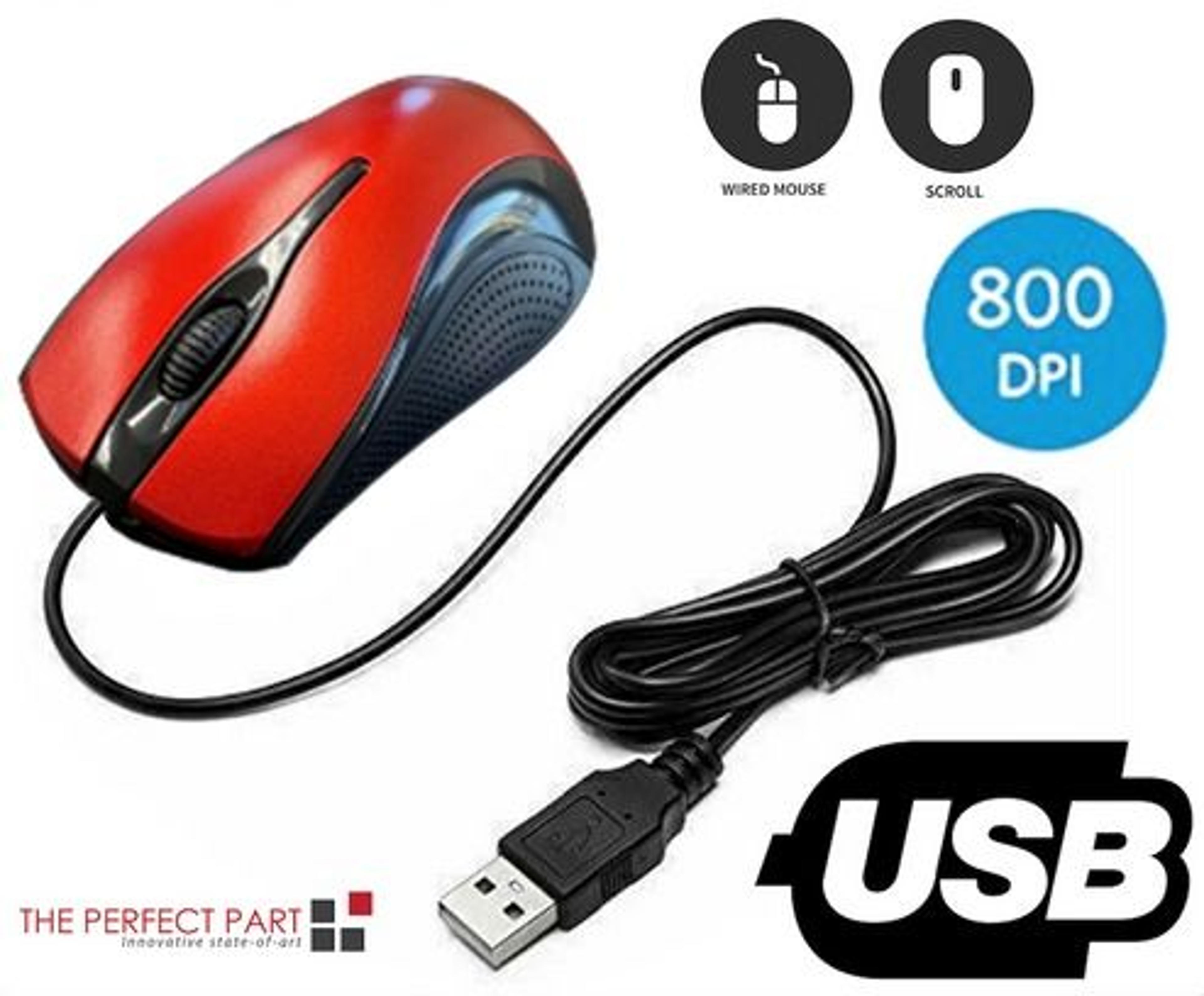 Silent USB Optical Wired Scroll Wheel Mouse For PC Laptop Notebook Desktop Ergonomic Red Mice 1