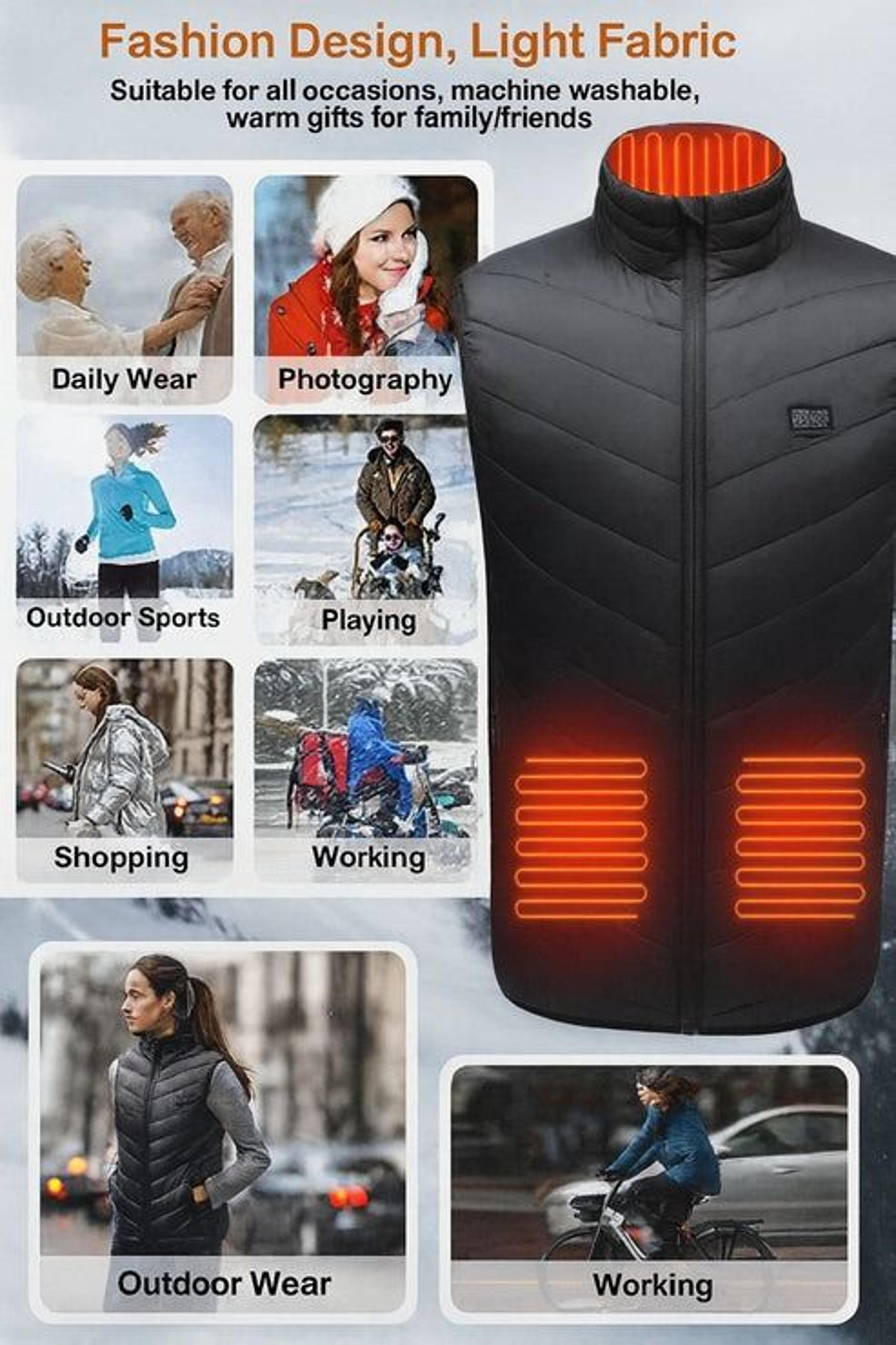 Electric Heated Vest Heating Zones Battery Pack Rechargeable Warmth Vest For Cold Weather 10