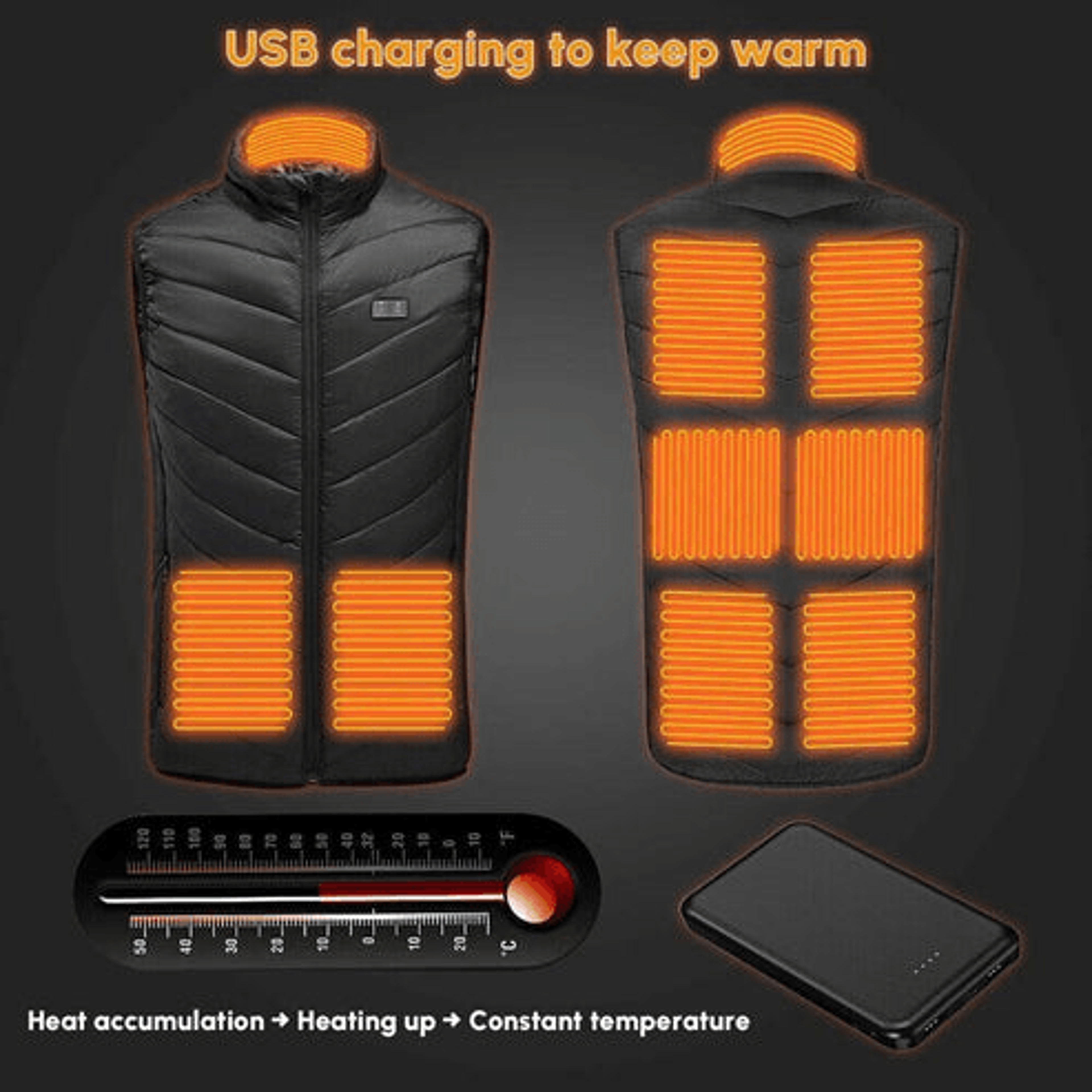 Electric Heated Vest Heating Zones Battery Pack Rechargeable Warmth Vest For Cold Weather 4