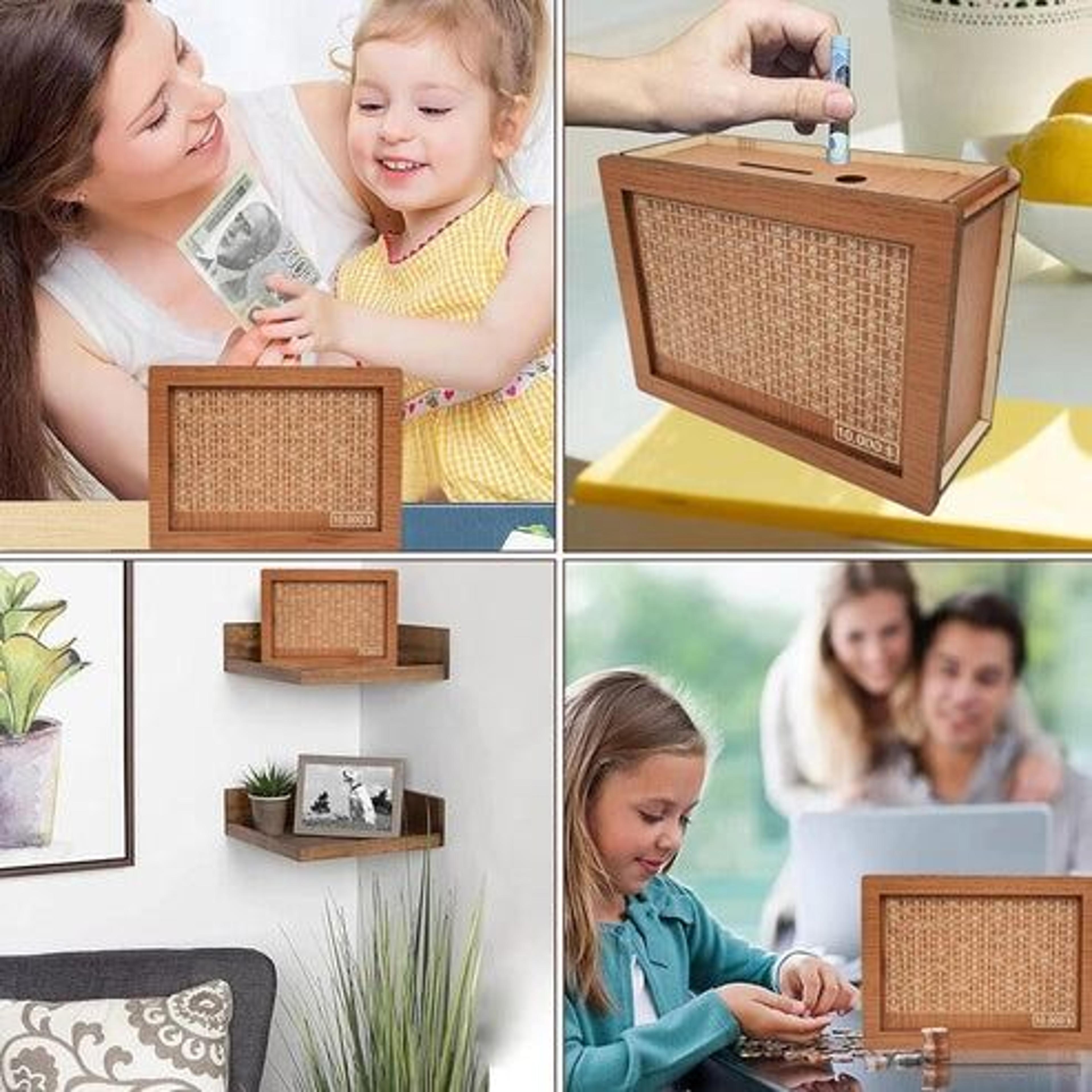 wooden cash saver box with countdown, cash vault wooden savings box, money saving box for budgeting and goals