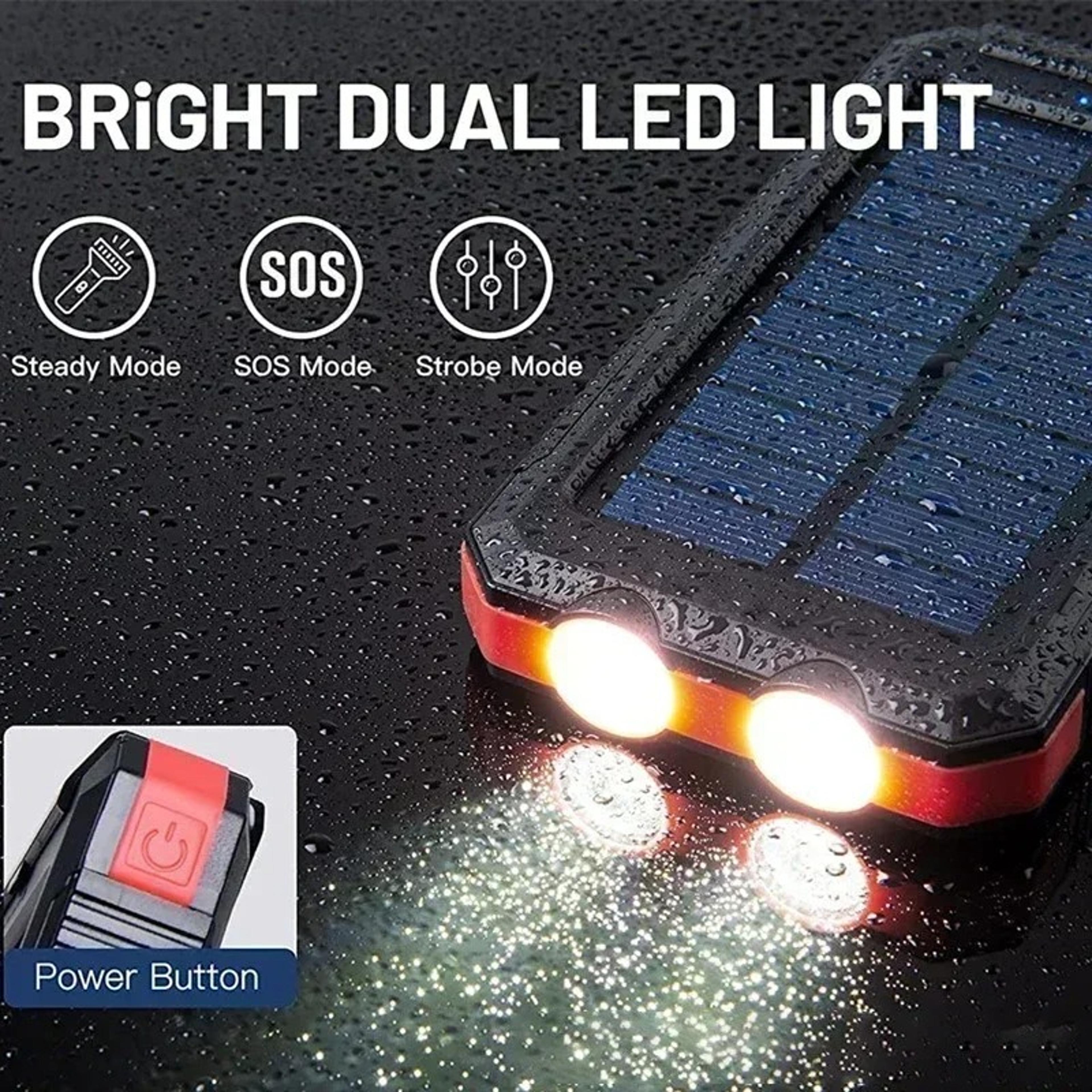 outdoor waterproof solar power bank, two way fast charging power bank flashlight, portable charger for iphone xiaomi