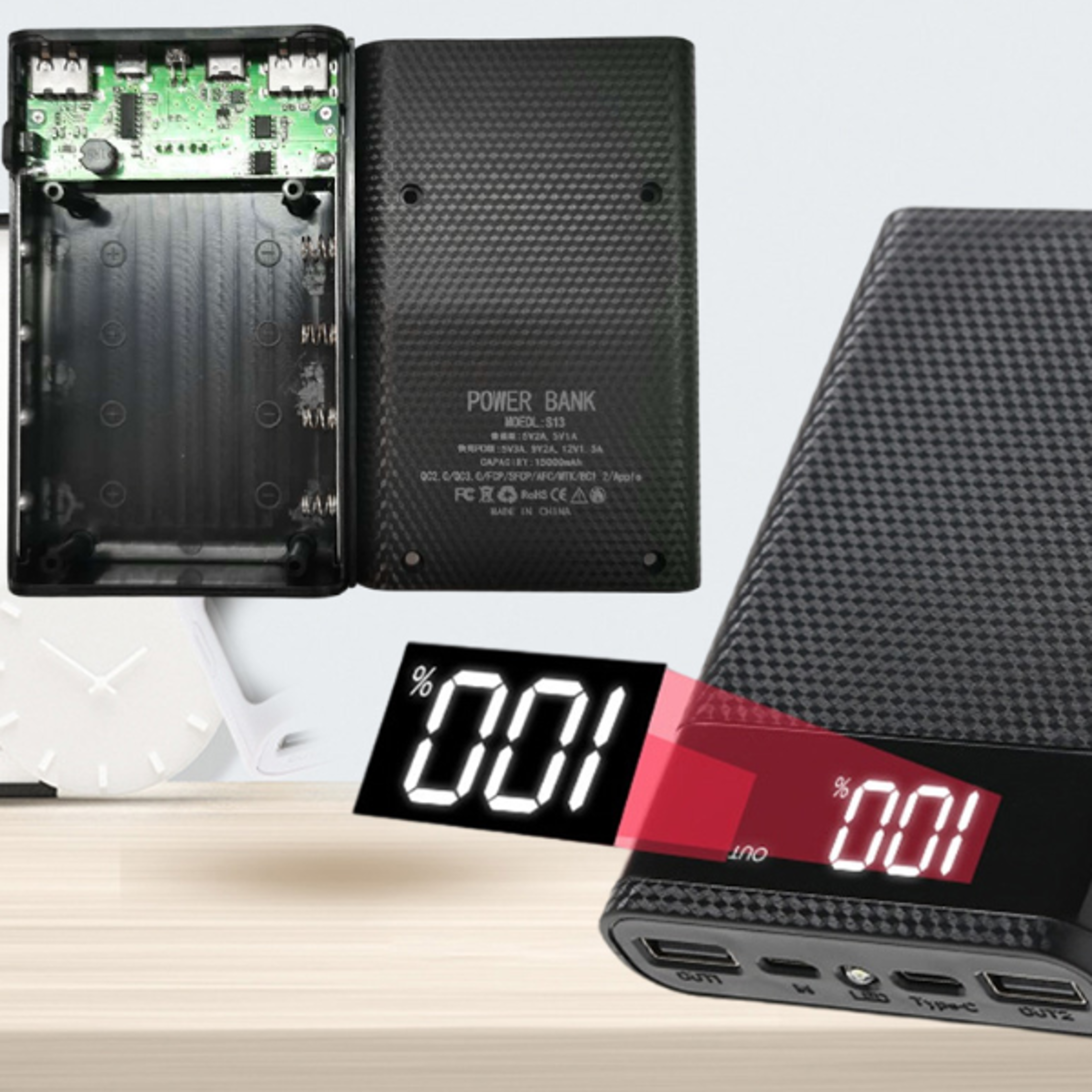 diy power bank case with usb & type c fast charging battery enclosure