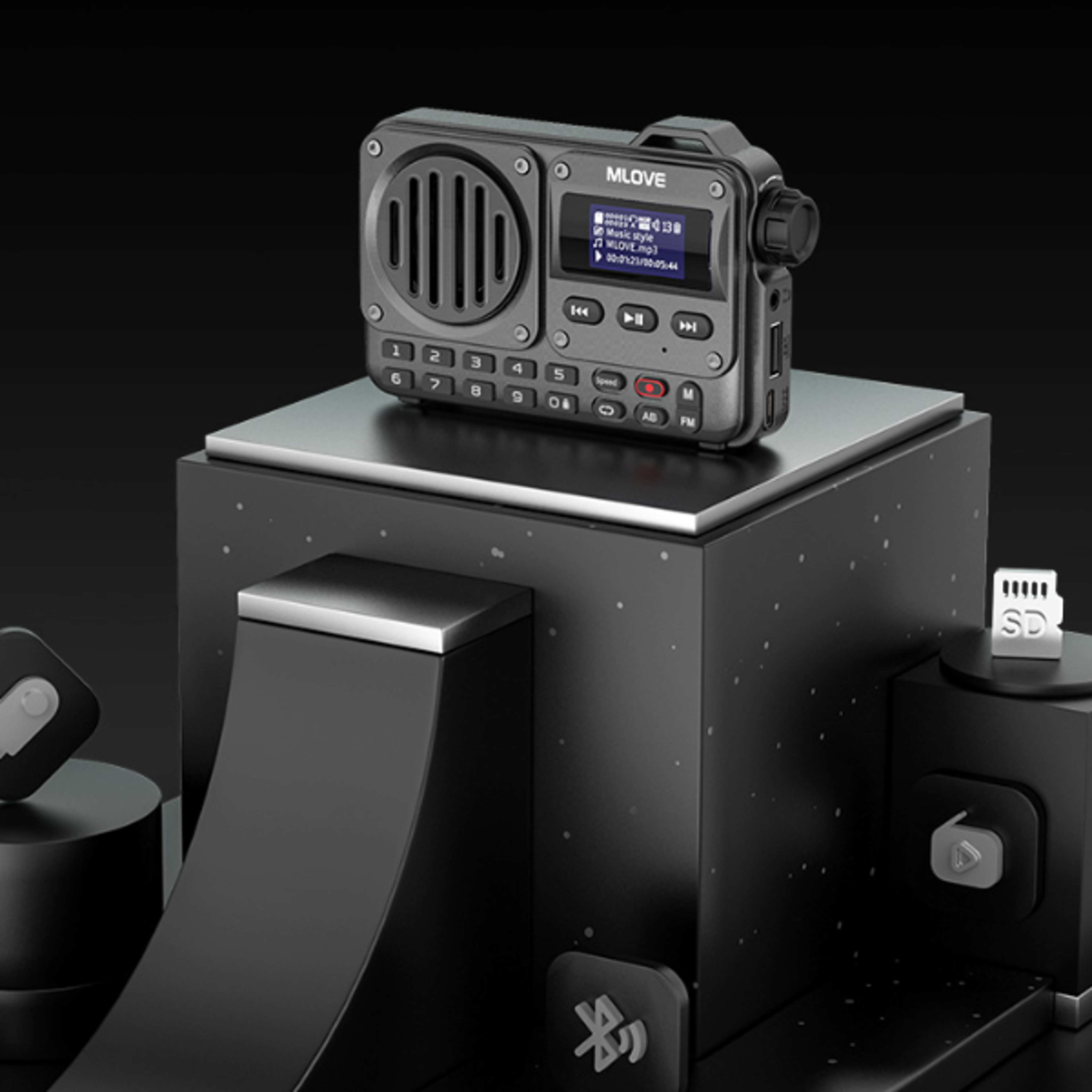 soundwave pocket bluetooth speaker with fm radio lcd display & mp3 player