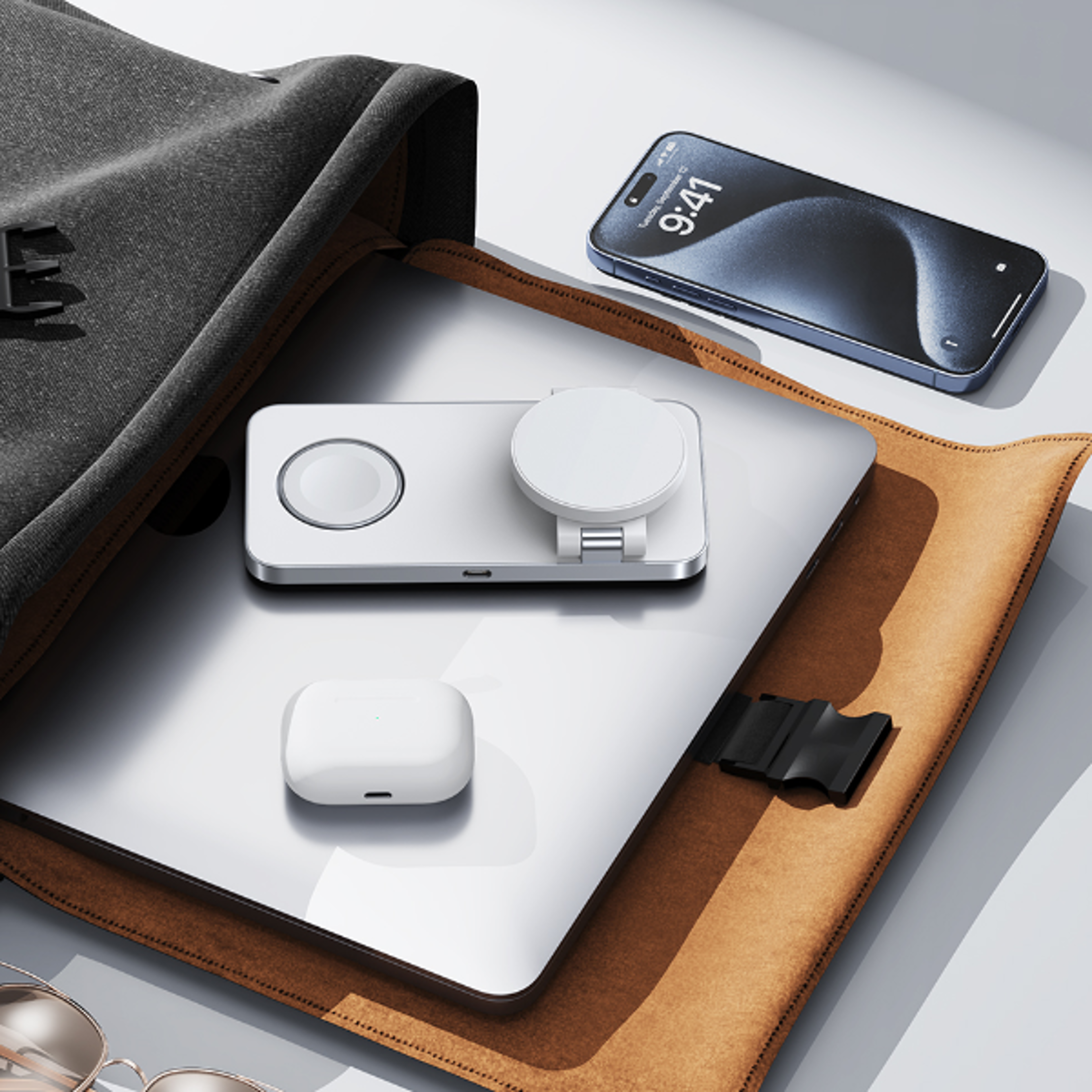 magnetic wireless charging station for iphone watch & earbuds