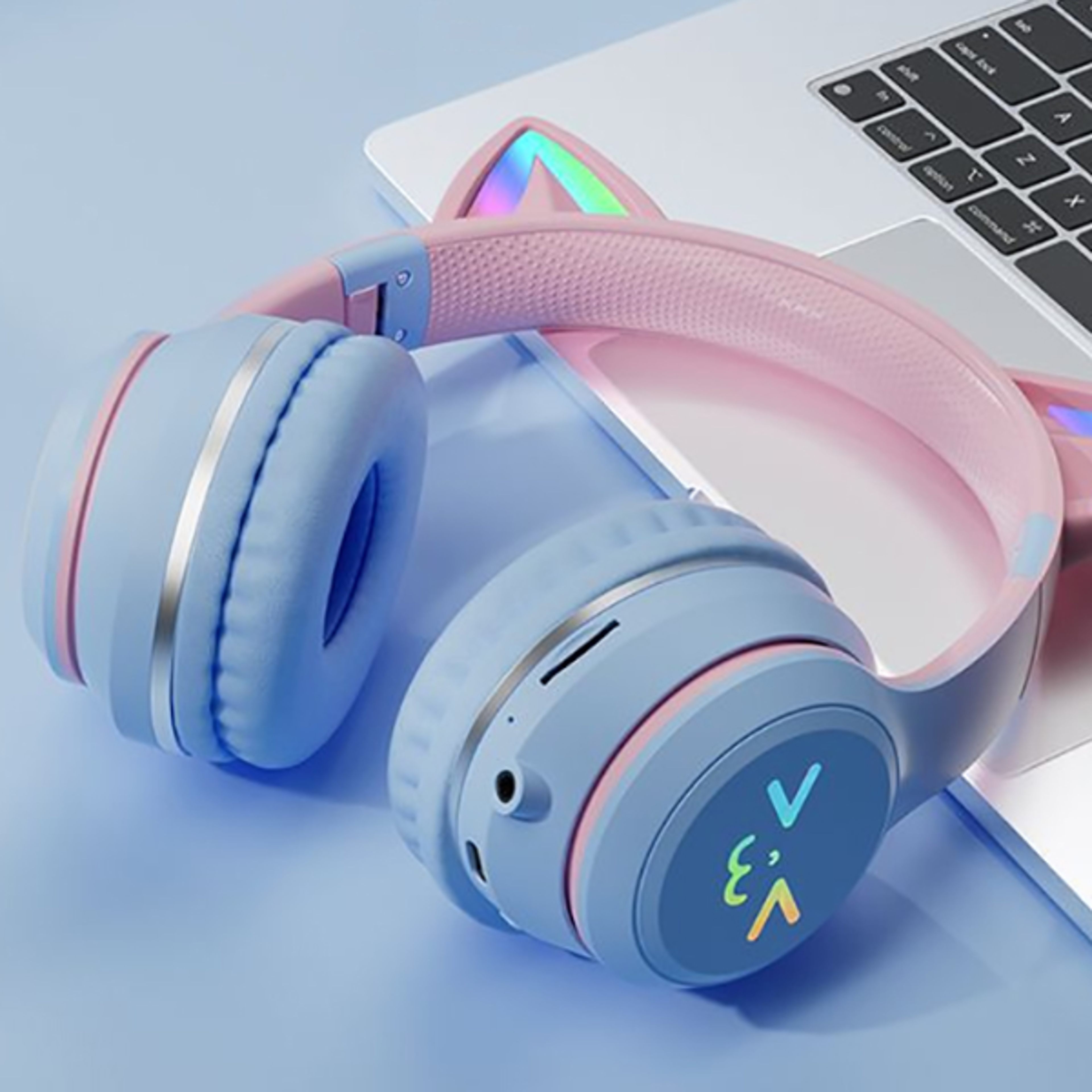 rgb bluetooth cat ear headphones for kids & teens with mic