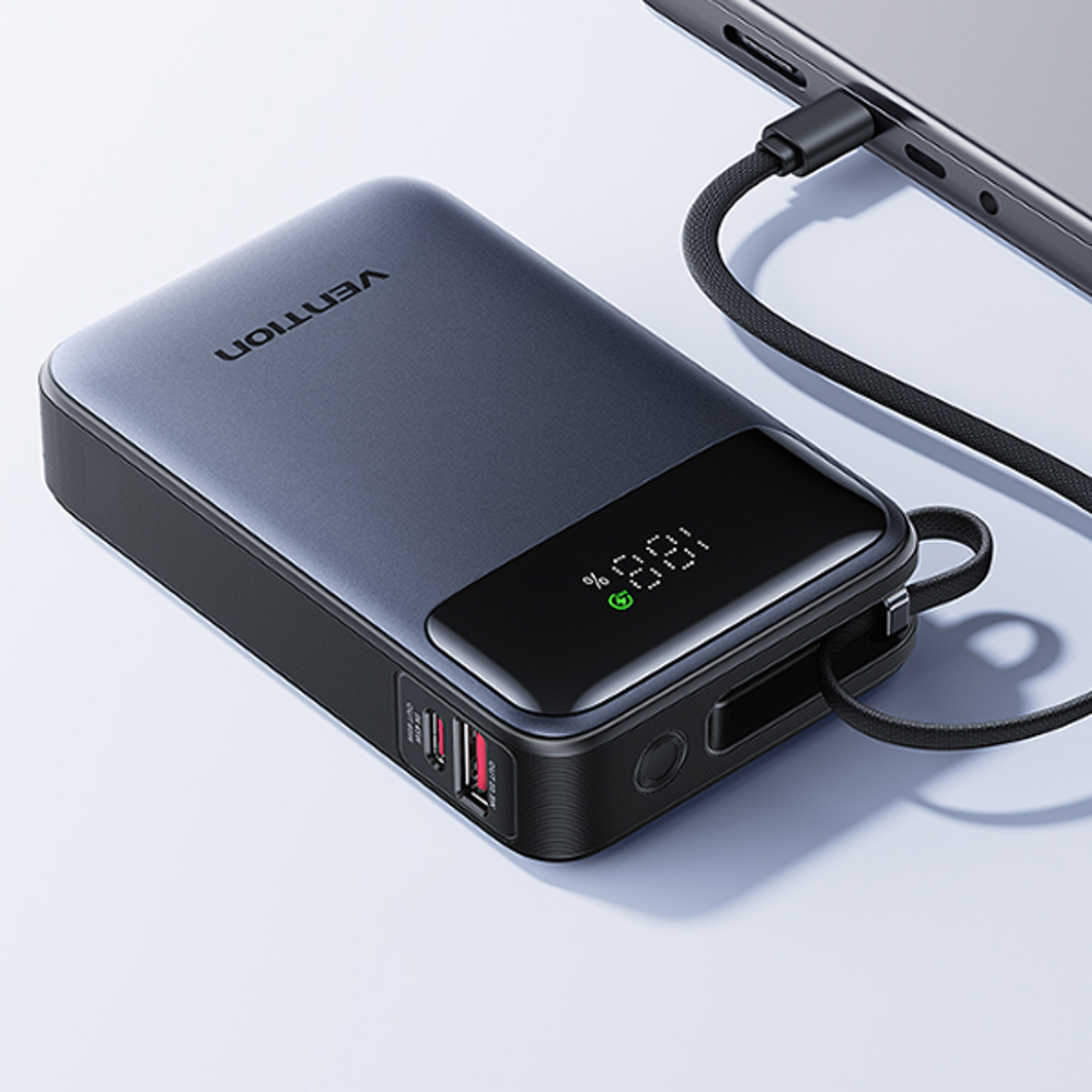 power max laptop power bank with built in usb c cable & pd fast charging