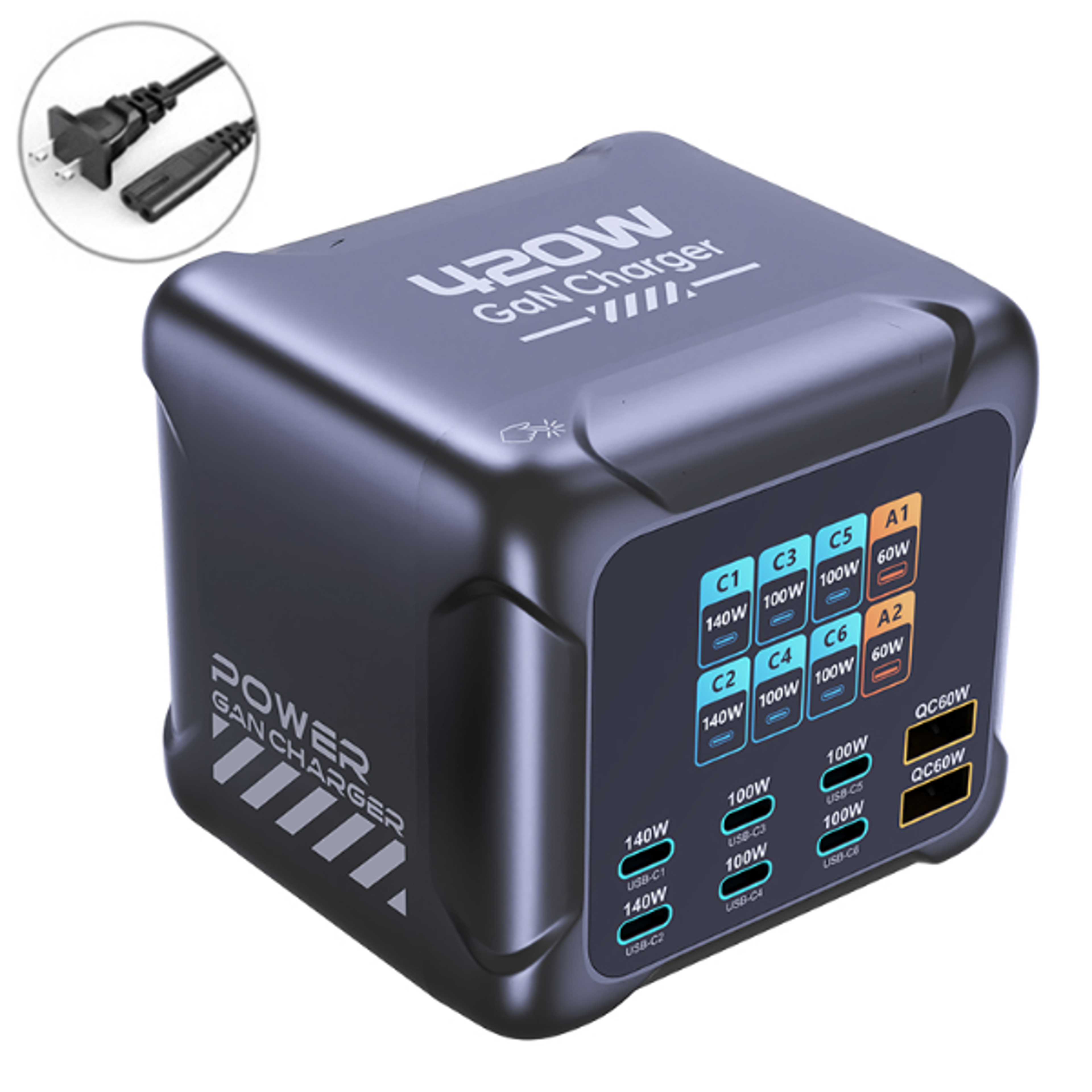 power view gan usb c fast charger station with digital display