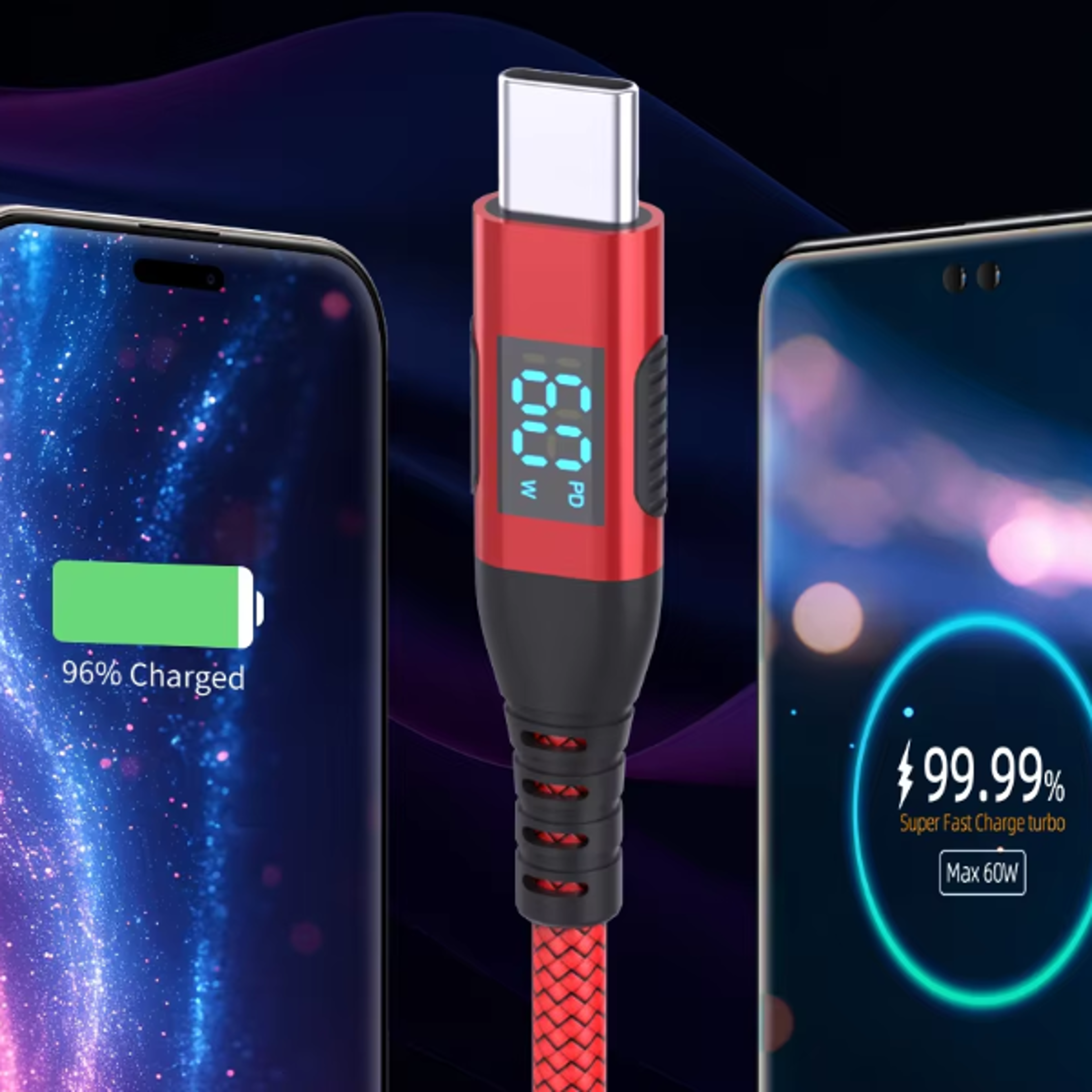 power view fast charging usb to usb c cable with led display