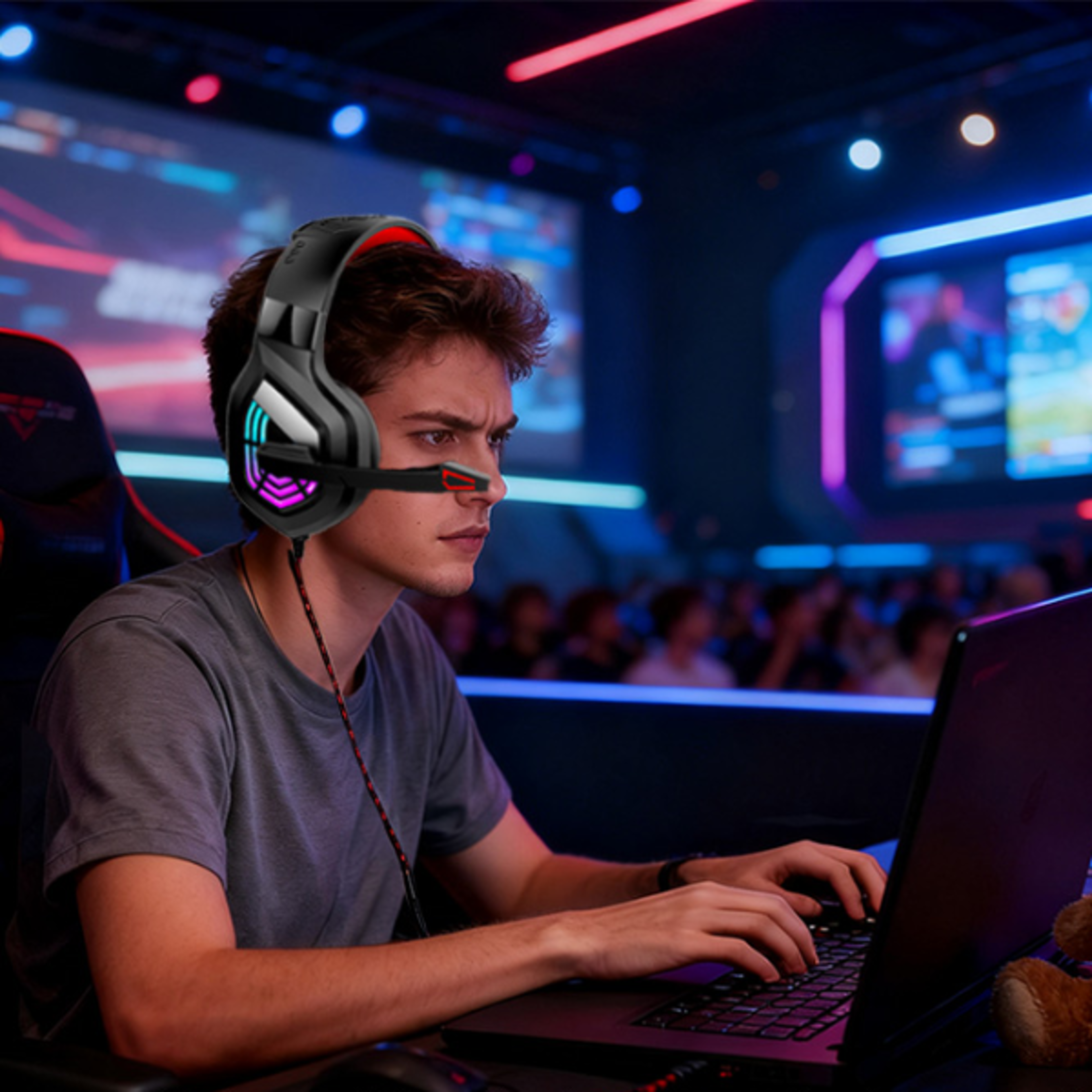rgb stereo gaming headset with noise canceling mic for pc & laptop
