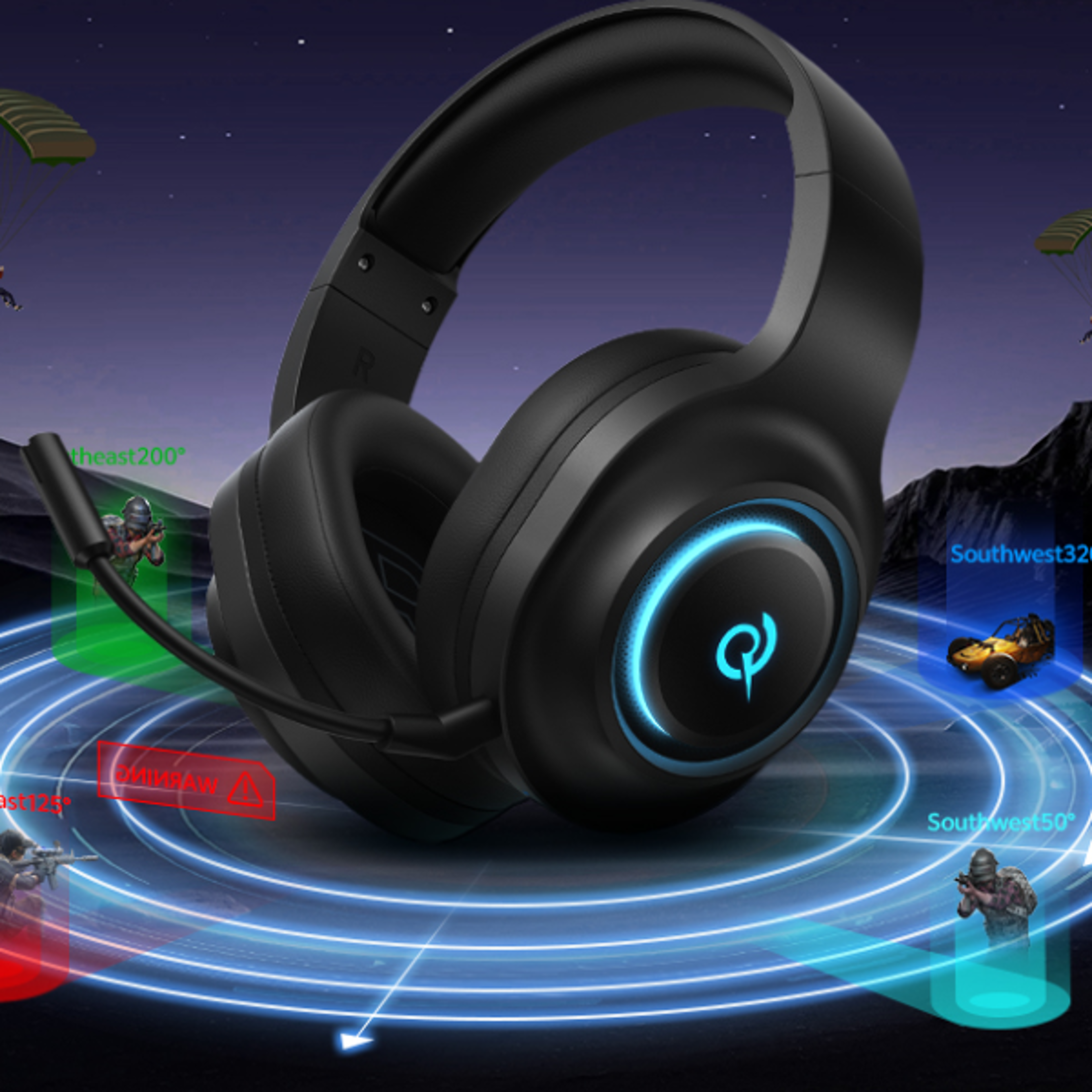 bluetooth rgb gaming headset with surround sound & noise reducing mic