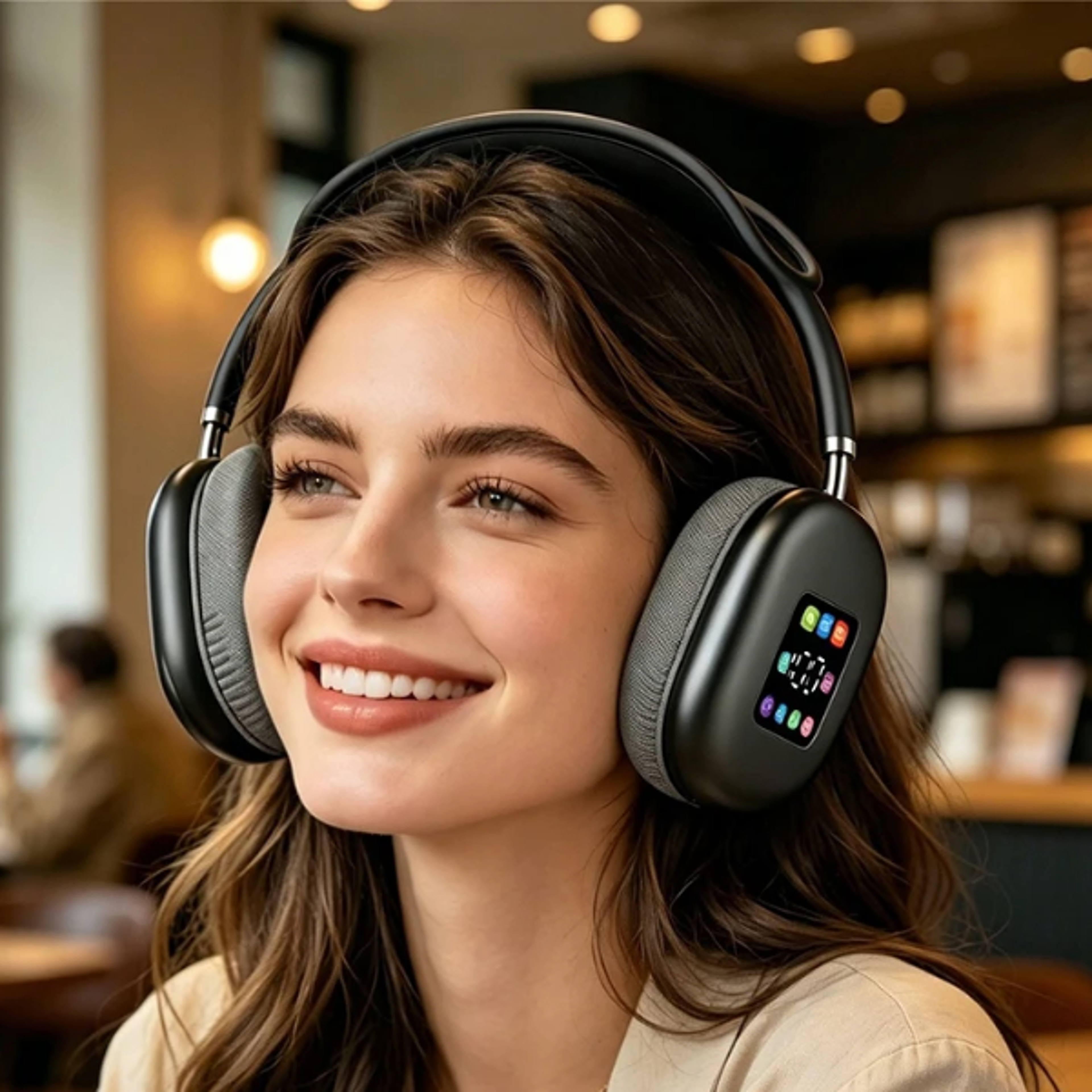 color screen pro anc wireless headphones with fm radio hifi stereo & bluetooth