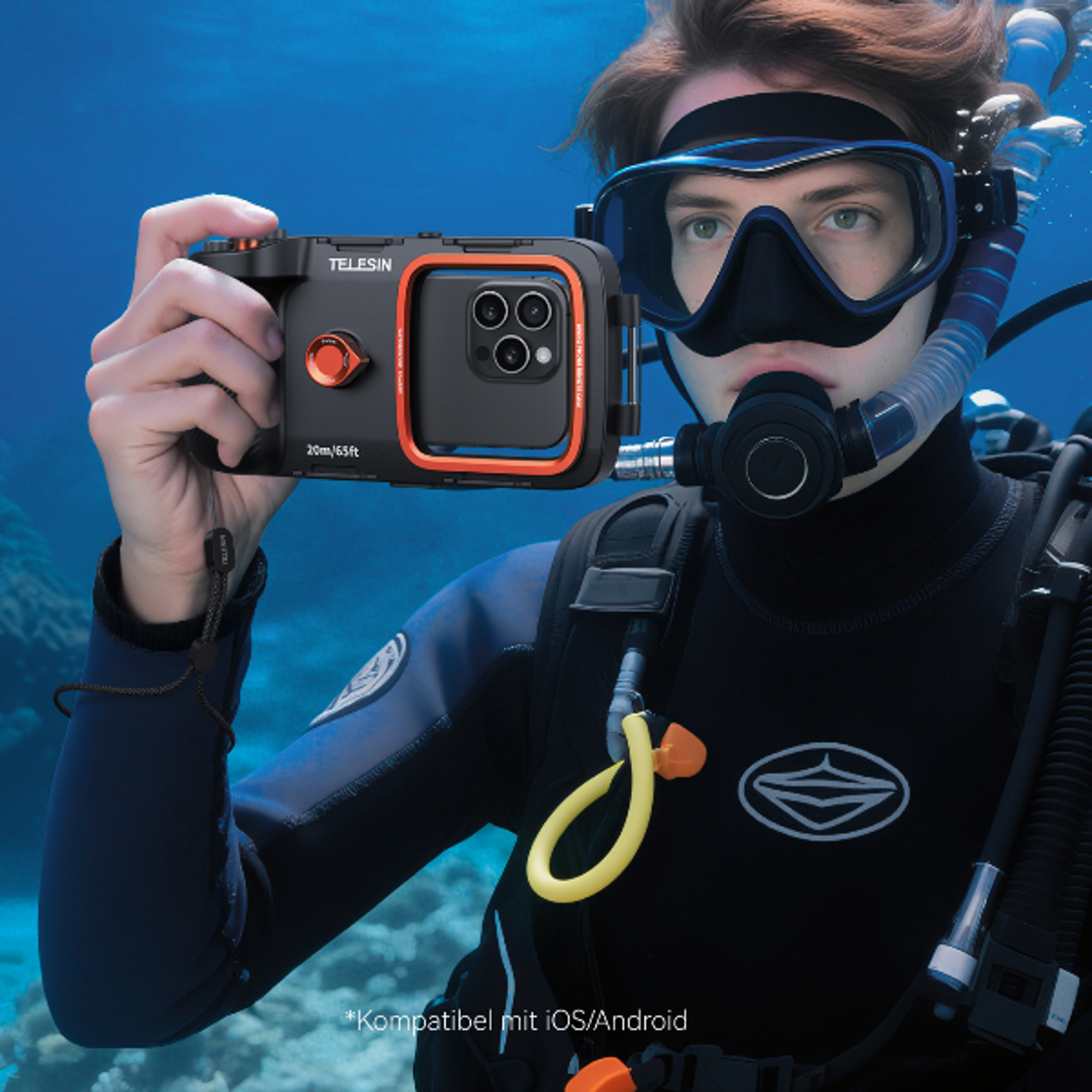 underwater phone camera case with bluetooth grip remote for diving & snorkeling
