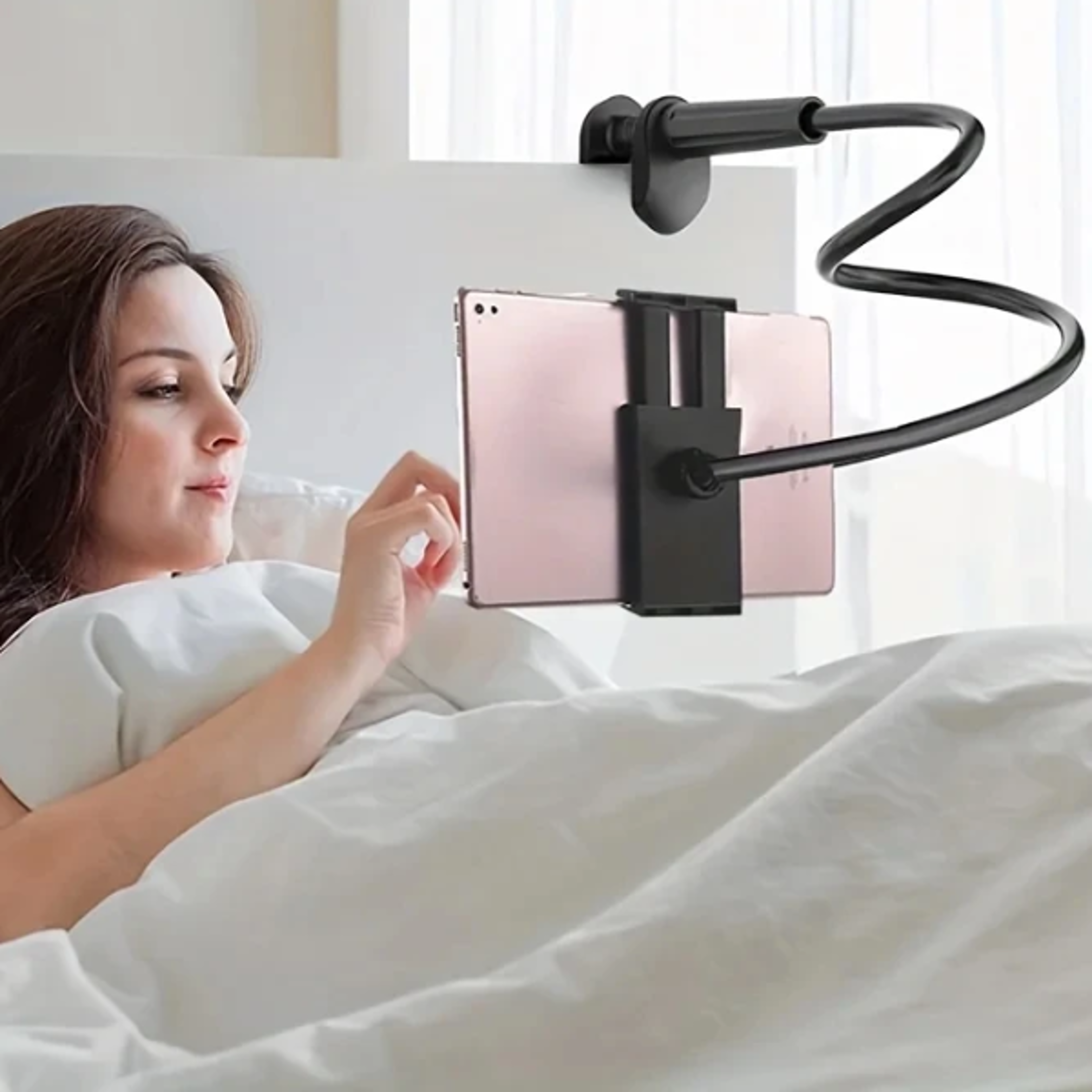 flexview foldable phone & tablet holder for bedside desk & headrest use