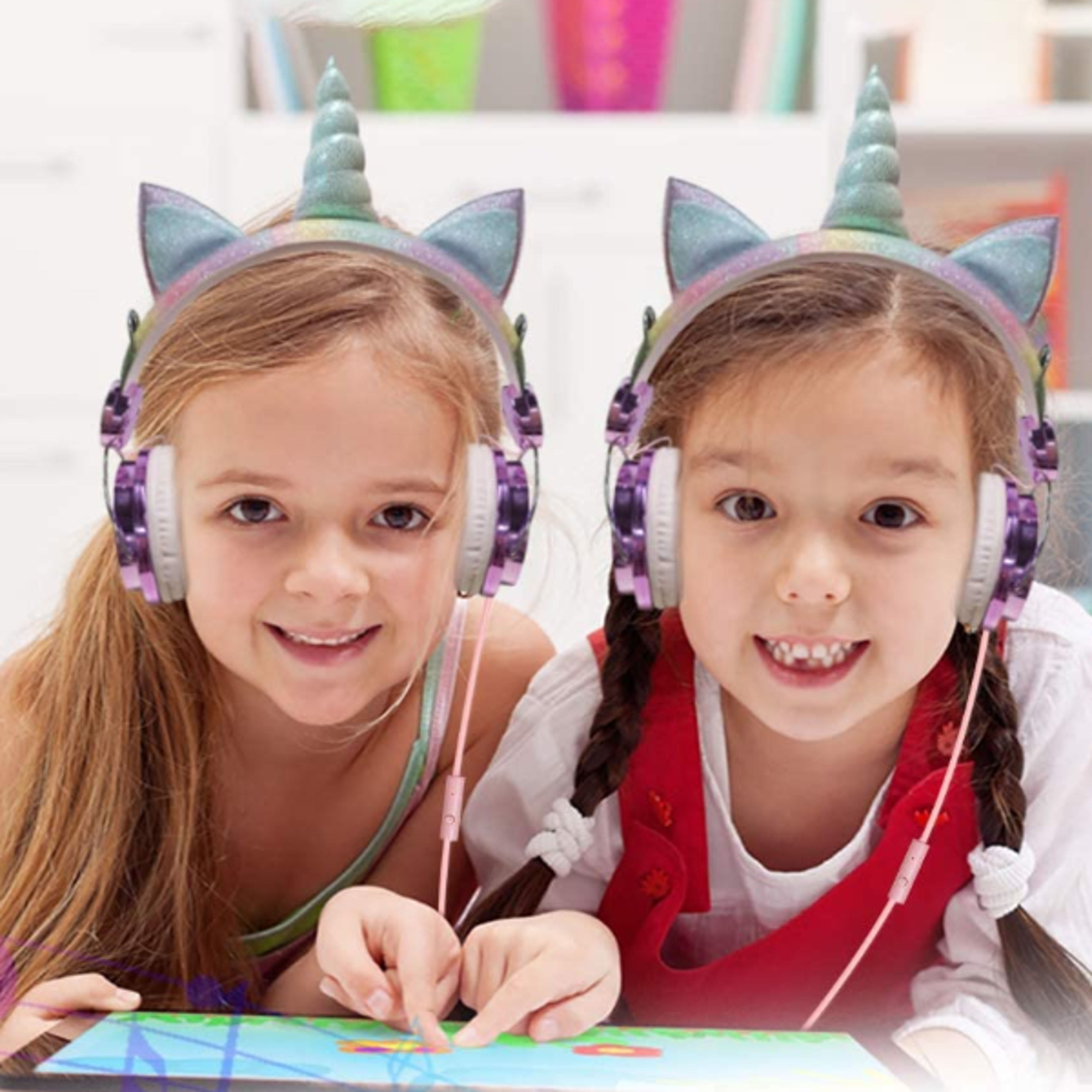 kids headphones with microphone for girls school learning & fun