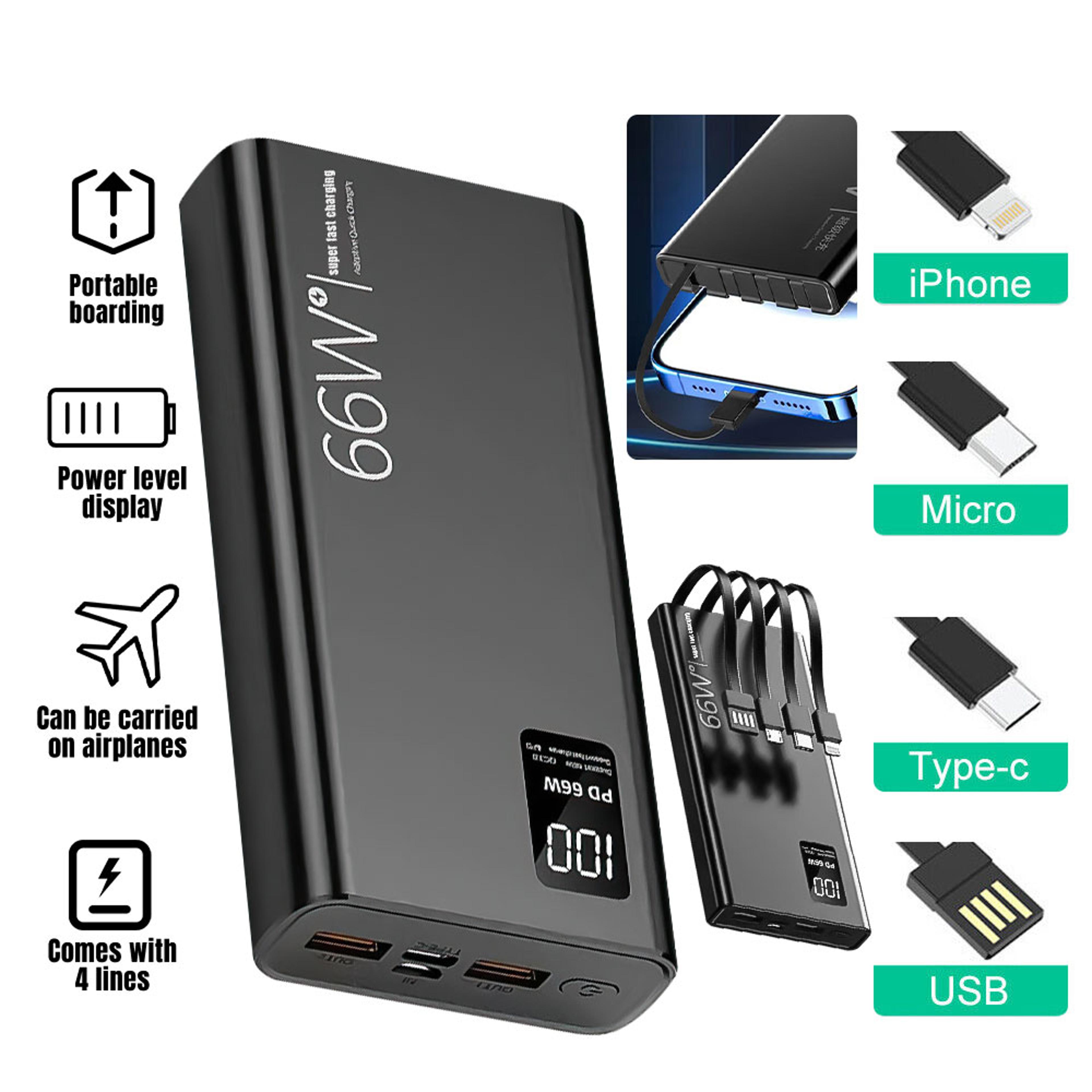Power Bank Portable Fast Charger With 4 Built In Cables  Digital Display 4
