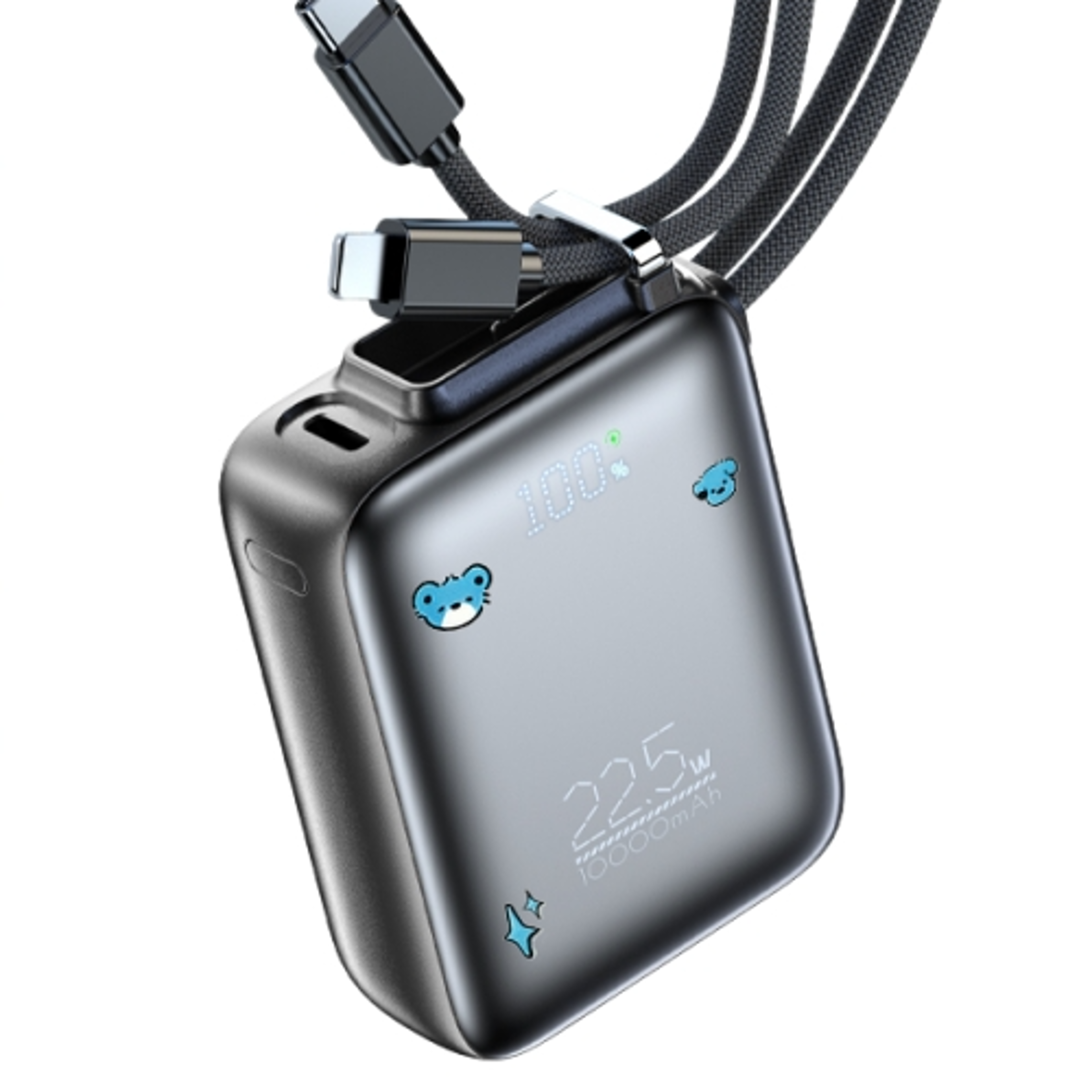 mini power bank fast charging portable charger with built in usb c & lightning cables