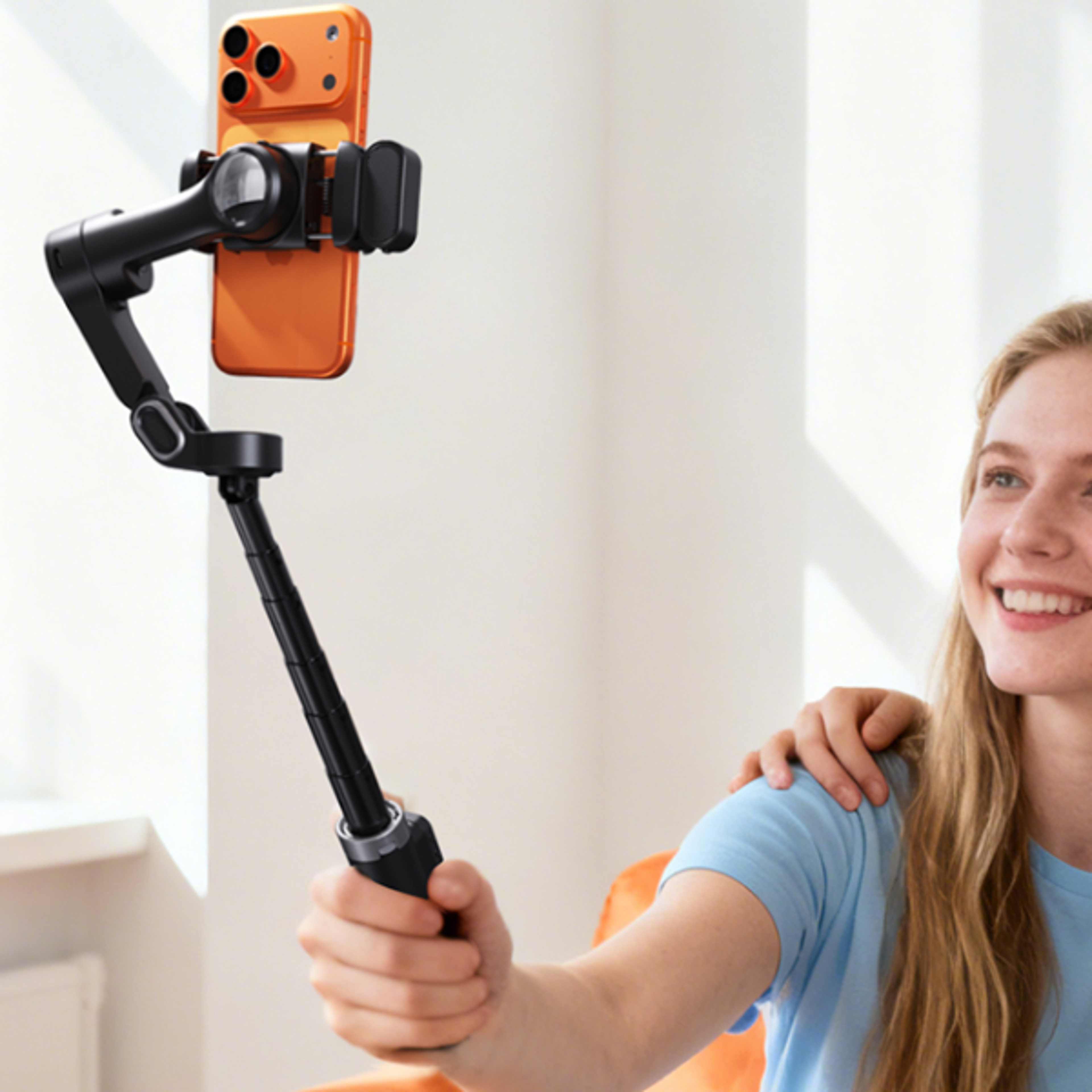 smart phone gimbal stabilizer with ai tracking extension rod & tripod