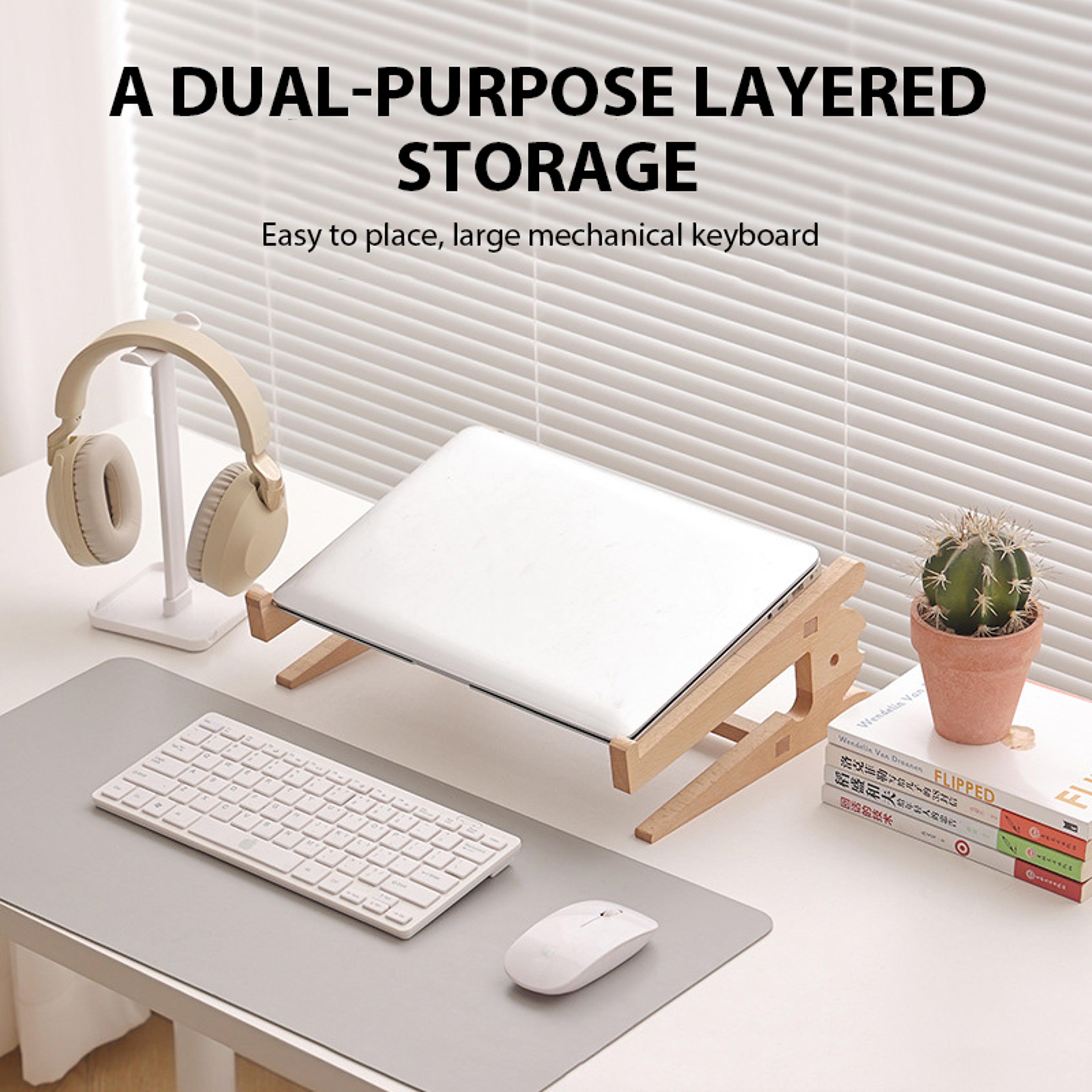 Solid Wood Vertical Laptop Stand Desktop MacBook Stand Space Saving Laptop Dock 3