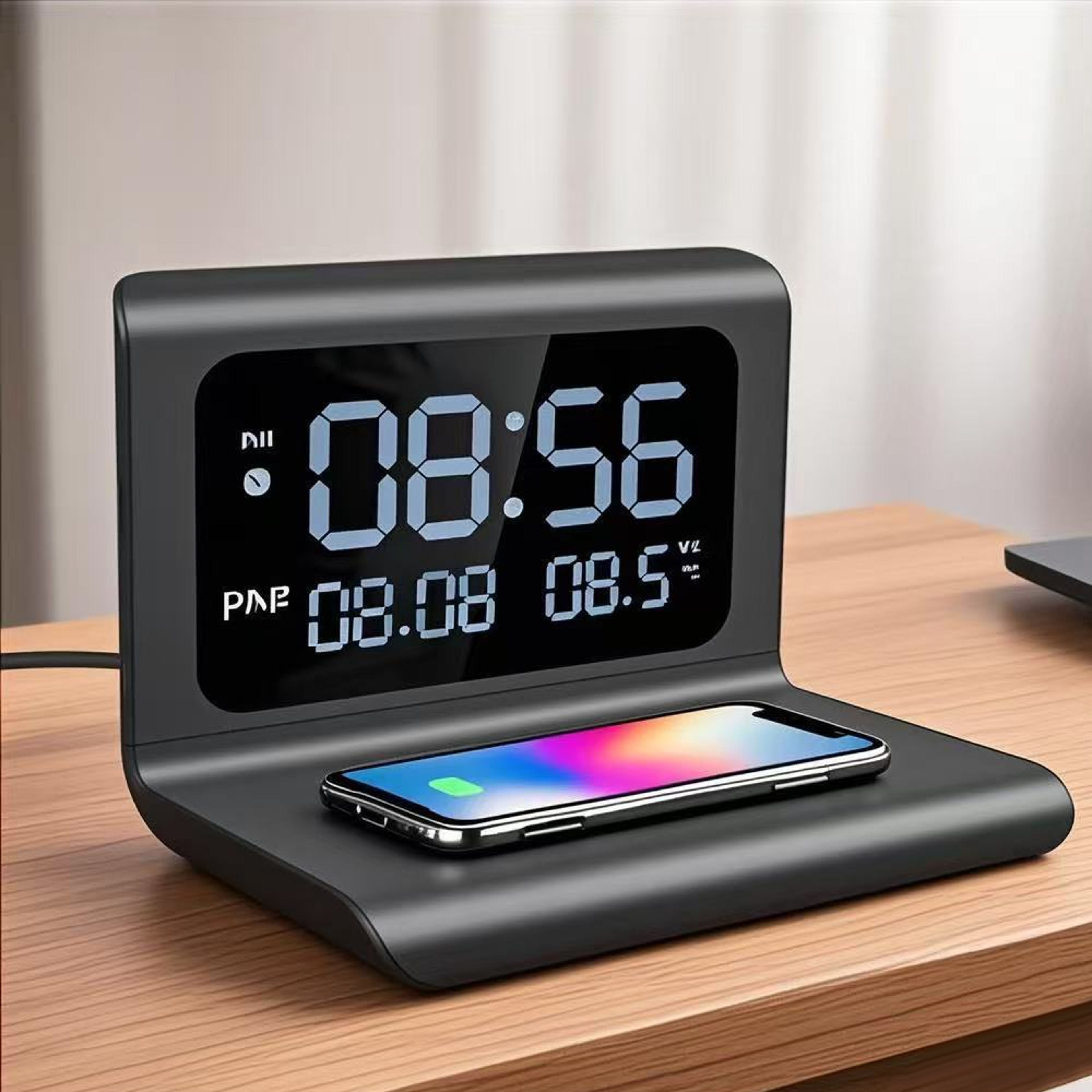 smart wireless charging station with digital alarm clock & thermometer for qi enabled phones