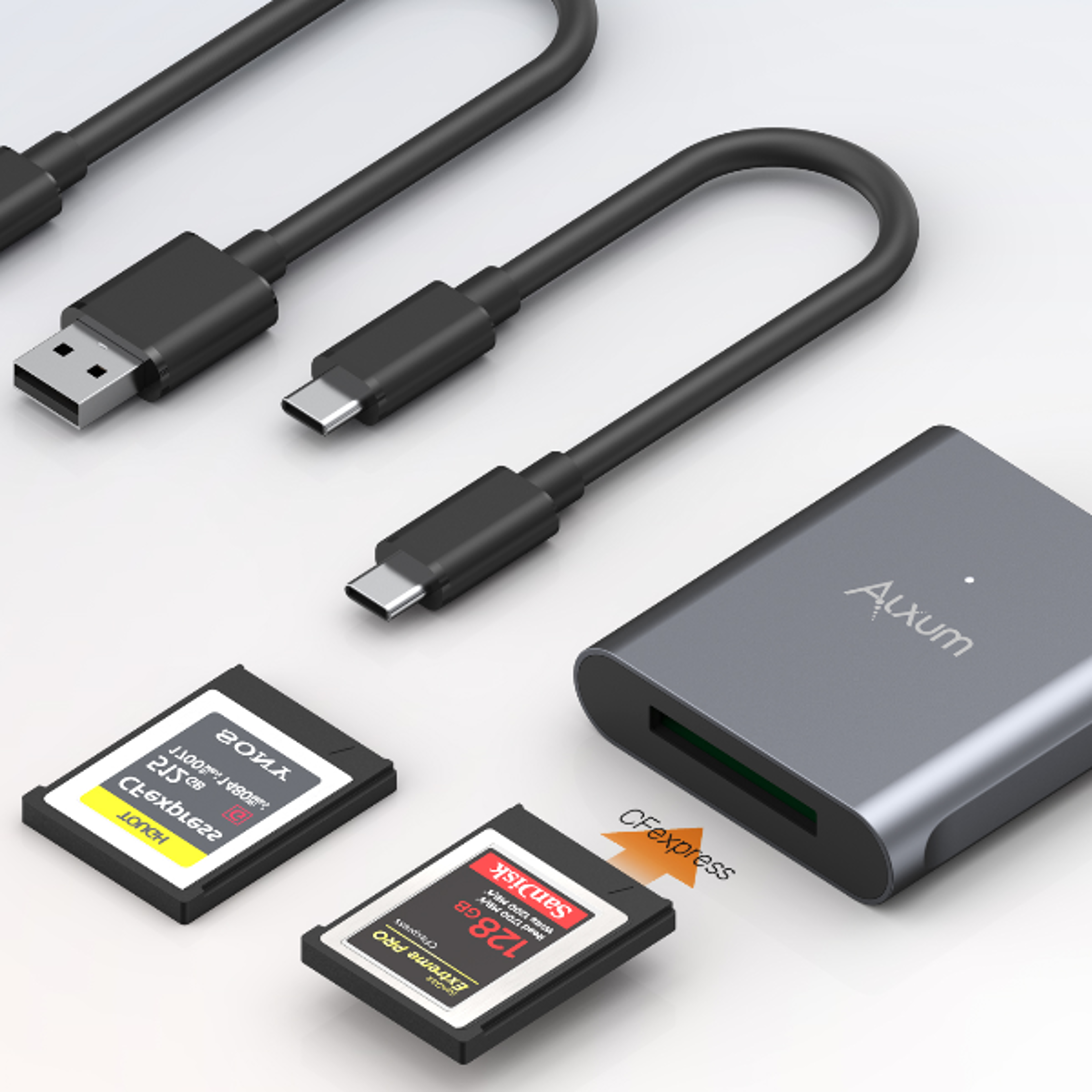 usb c card reader for cfexpress type b memory cards with aluminum housing