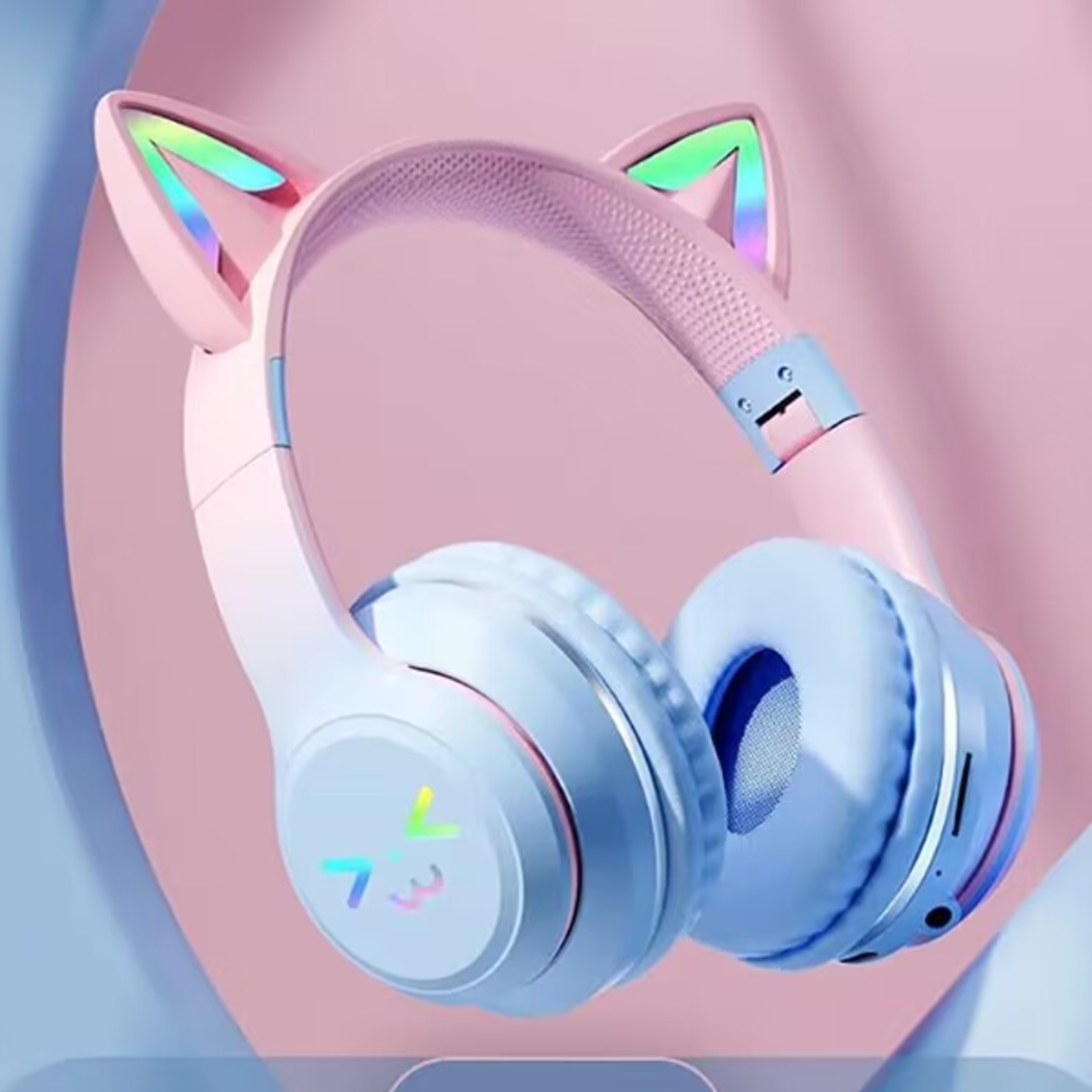 rgb cat ear bluetooth headphones with microphone for gaming and music