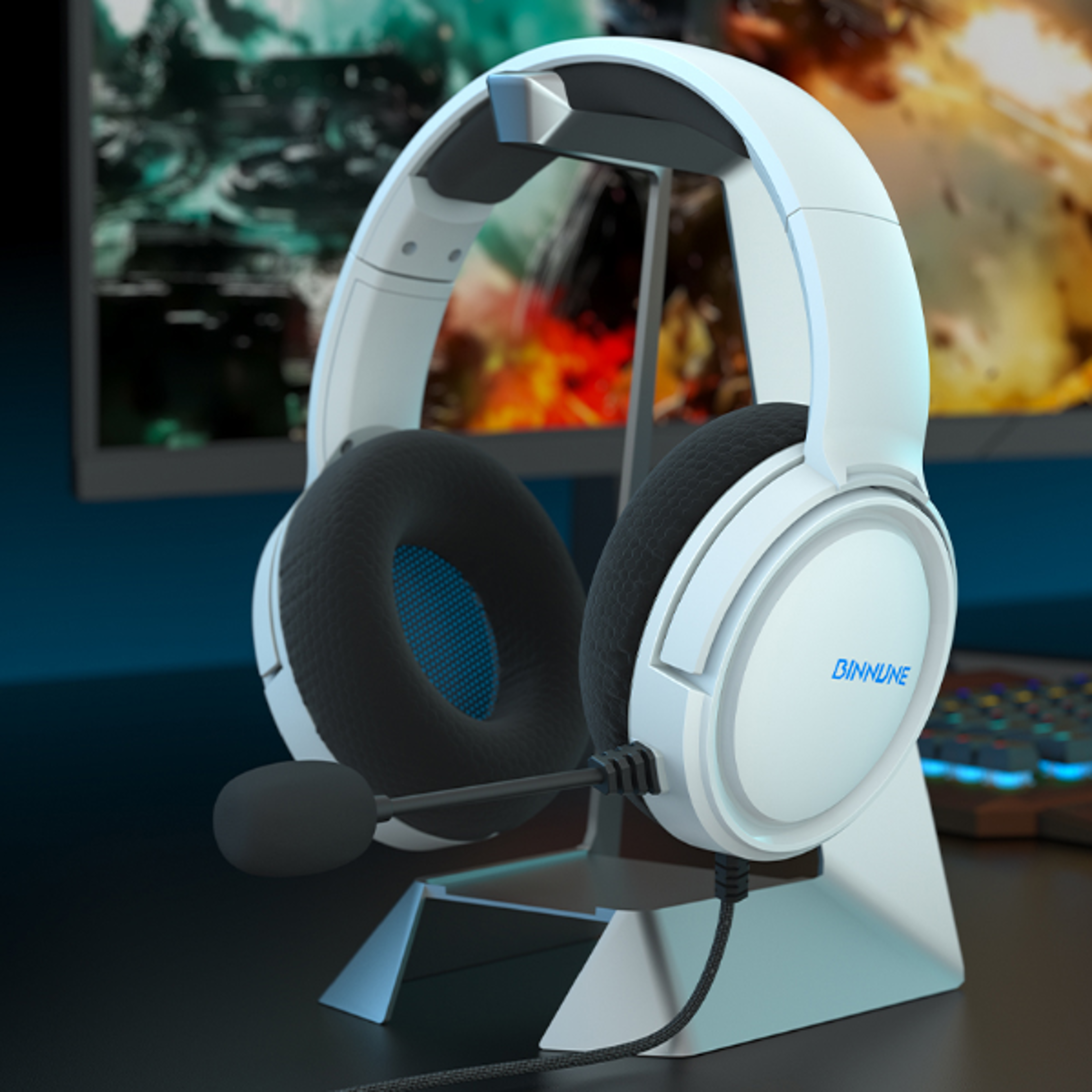 gaming headset with mic for pc and switch stereo wired headphones