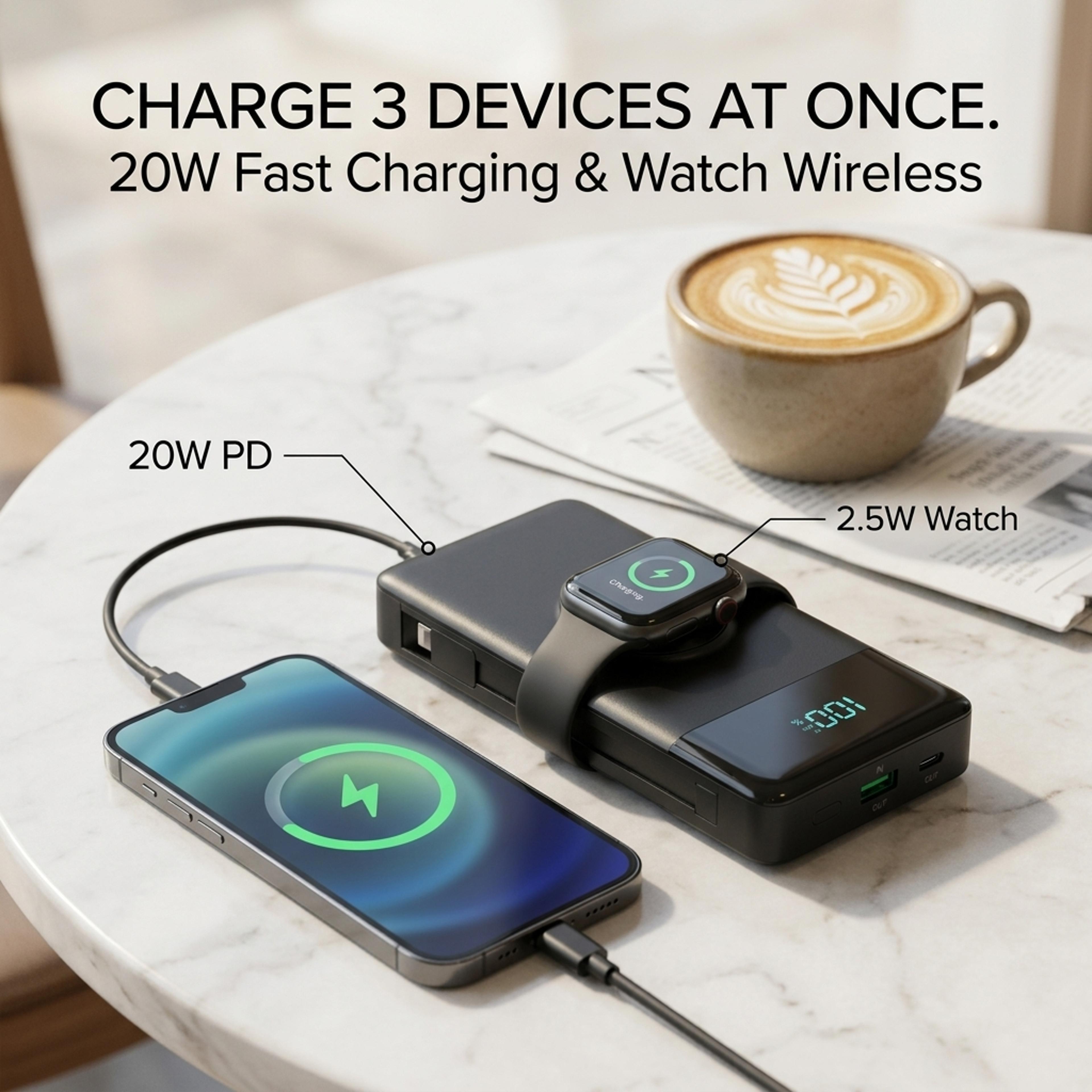Fast Charging Portable Power Bank With Built In Cable AC Plug  Apple Watch Charger 4