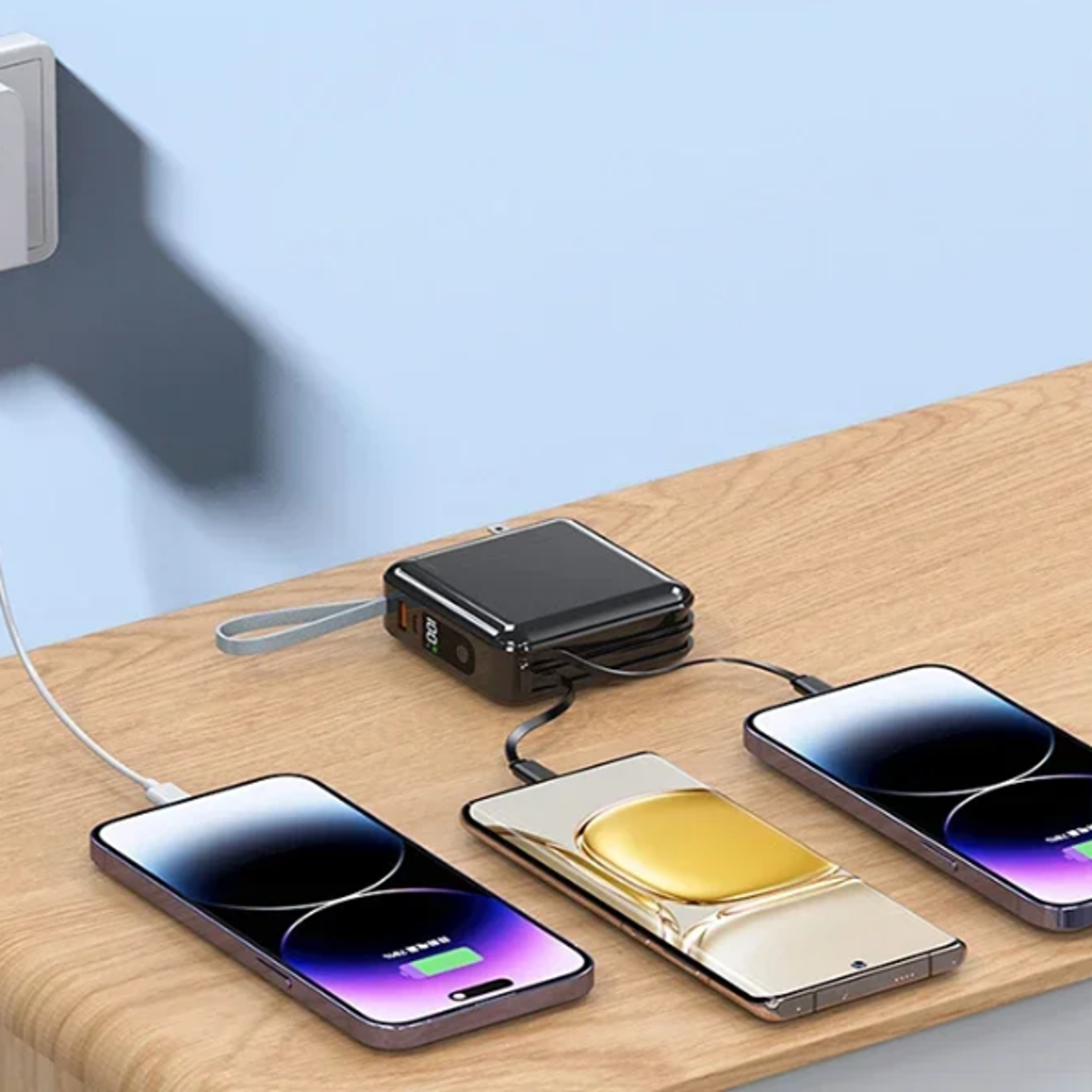 power bank with built in cable & ac plug fast charging portable phone chargers