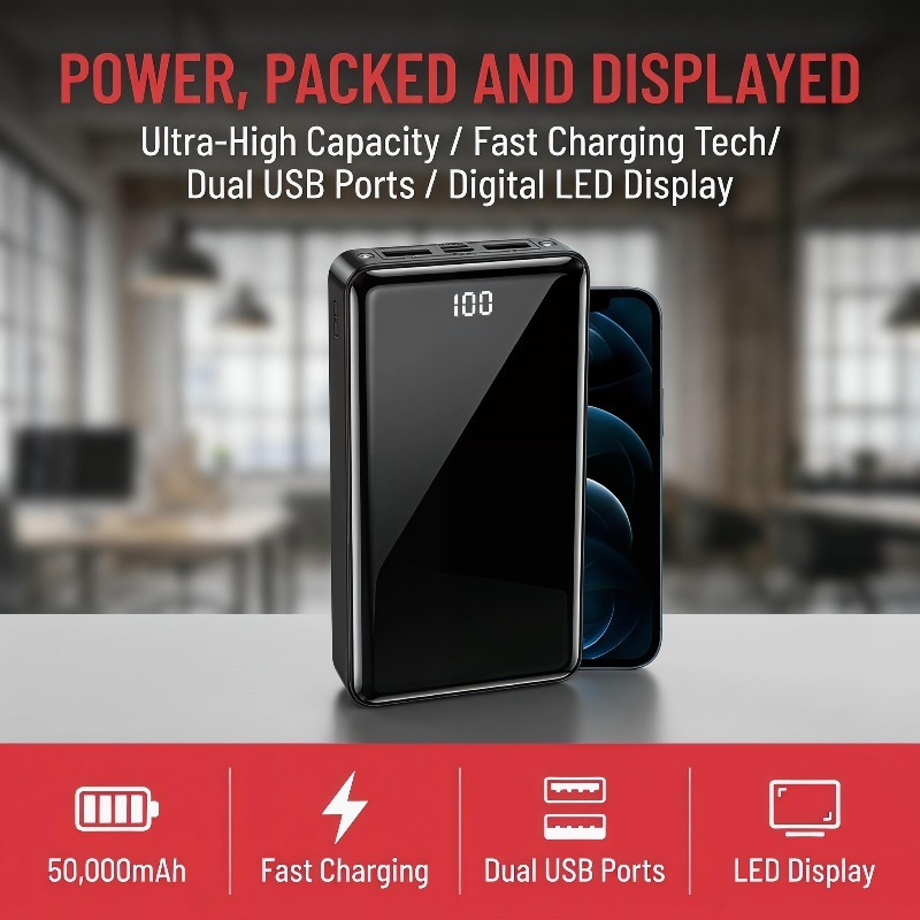 Portable Charger With LED Display Flashlight  USB C Fast Charging Power Bank 2