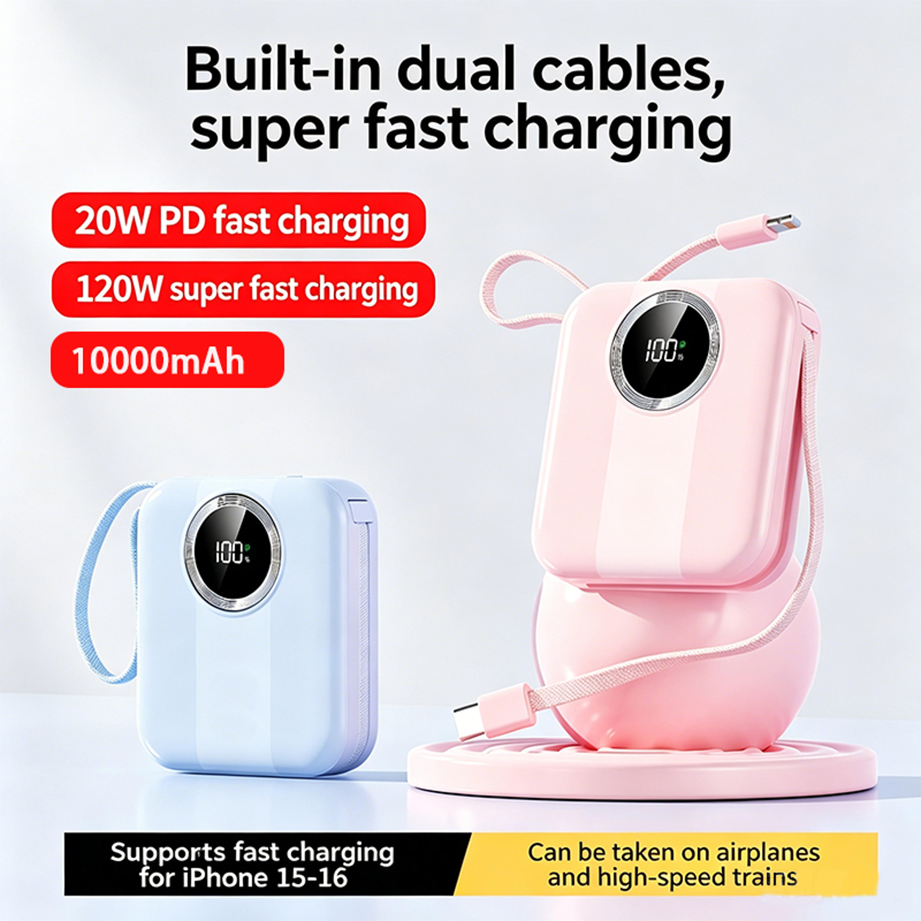 Power Bank With Built In Cable Fast Charging Portable Charger For IPhone Samsung  More 2