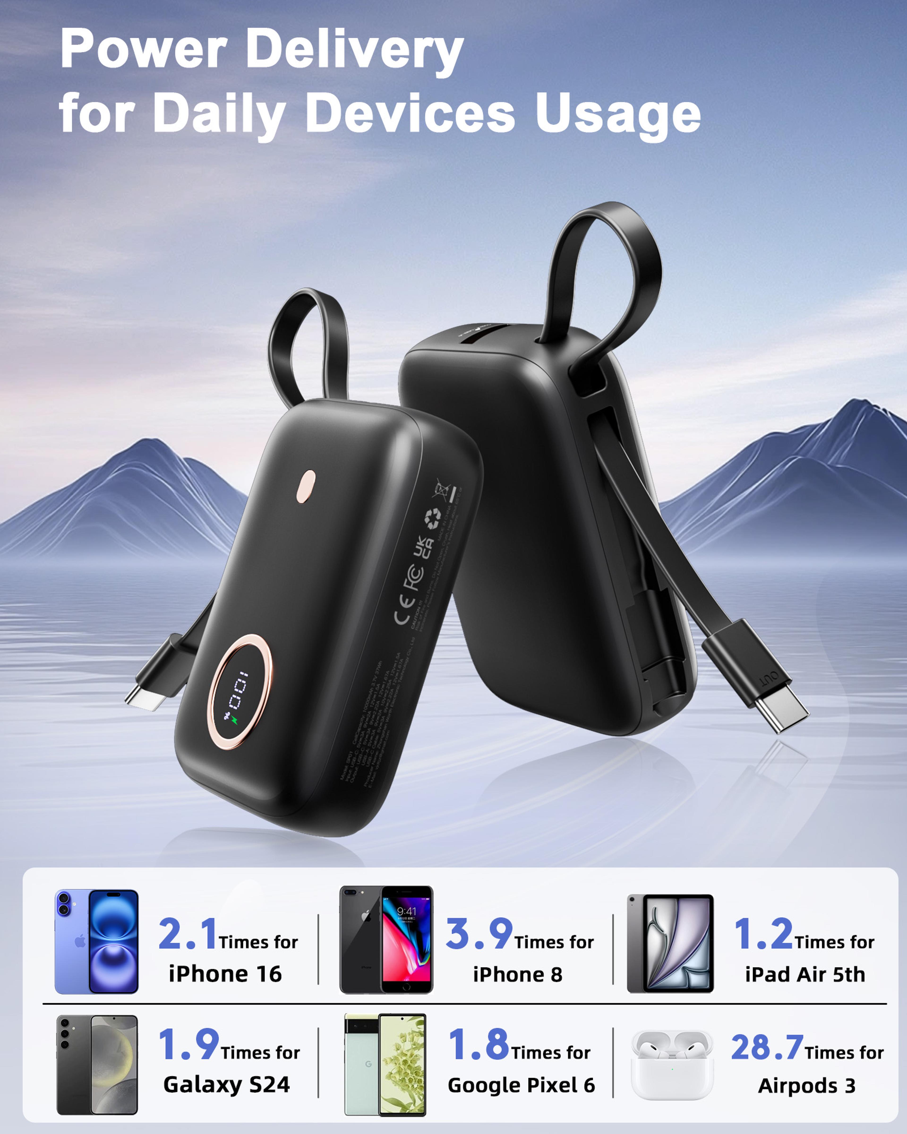 Mini Power Bank With Built In Cable Fast Portable Charger 1