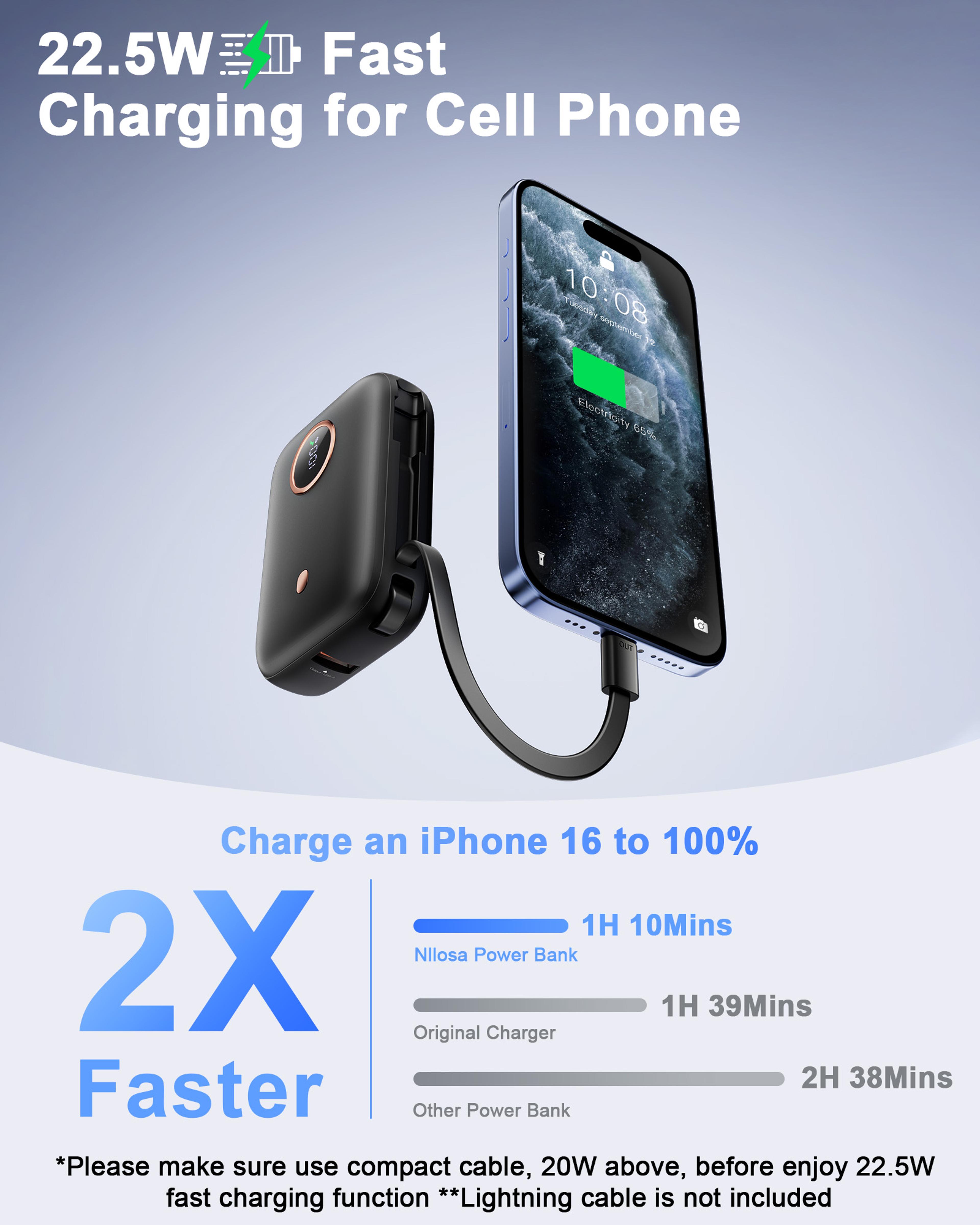 Mini Power Bank With Built In Cable Fast Portable Charger 2