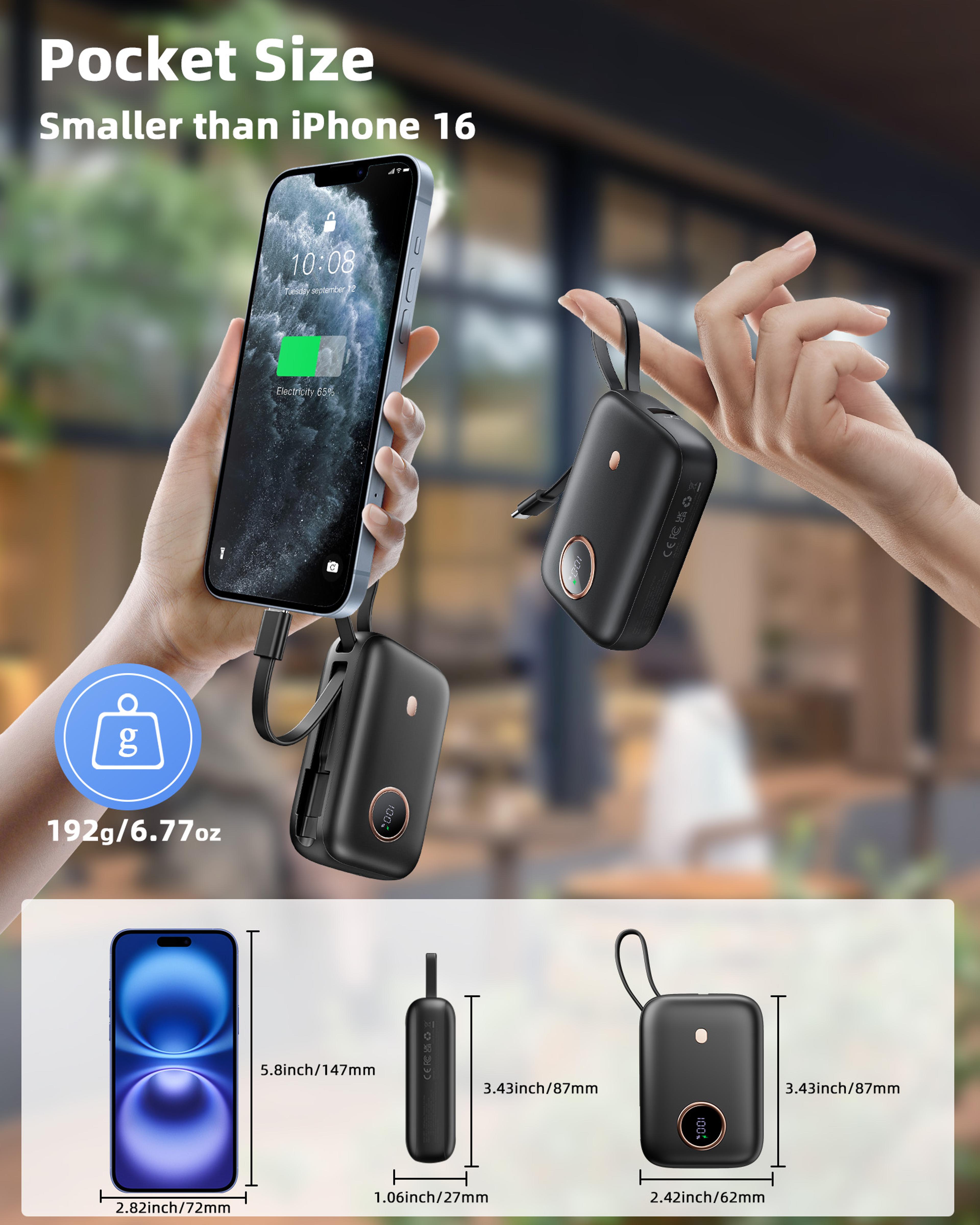 Mini Power Bank With Built In Cable Fast Portable Charger 6