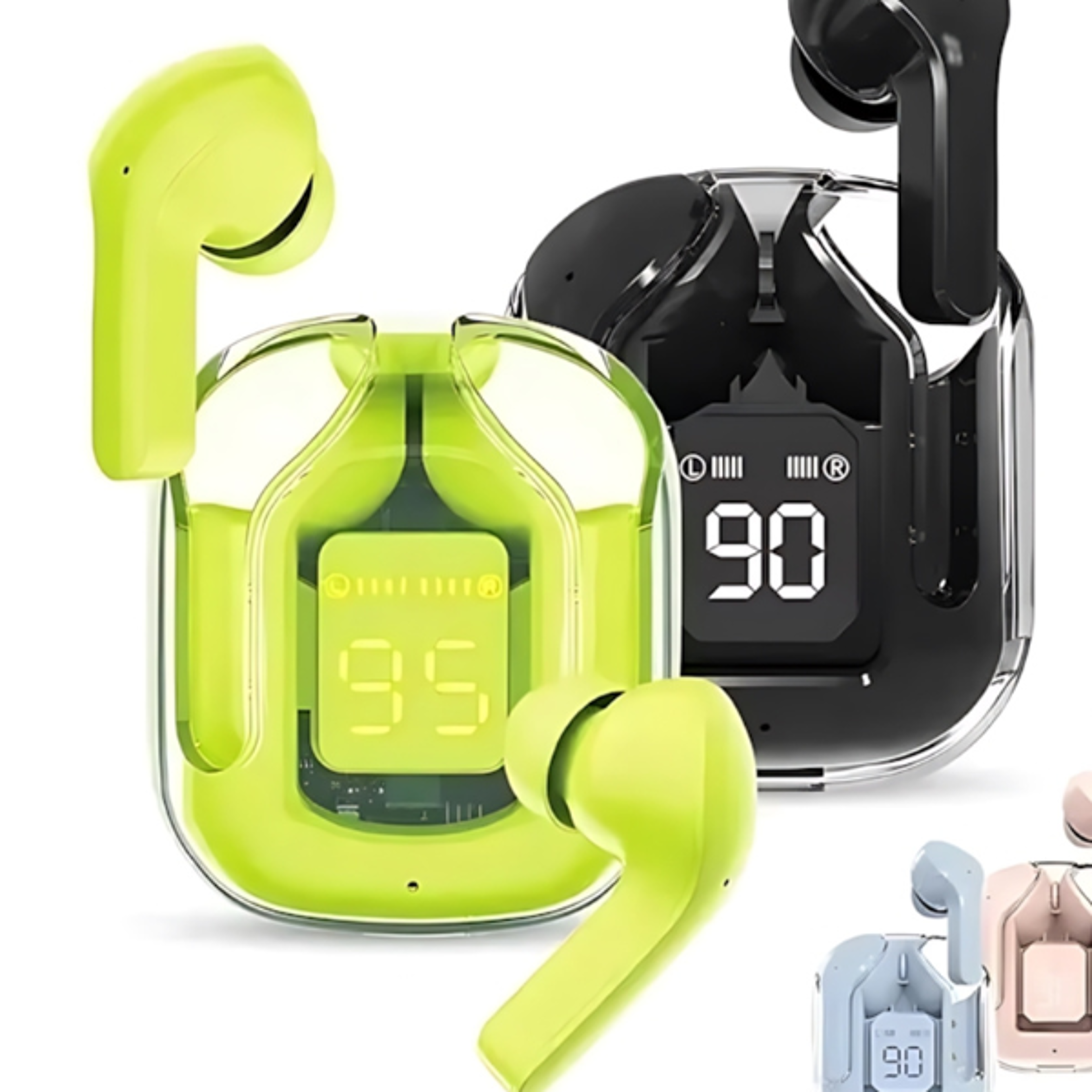 true wireless bluetooth earbuds with led display transparent charging case for sports & everyday use