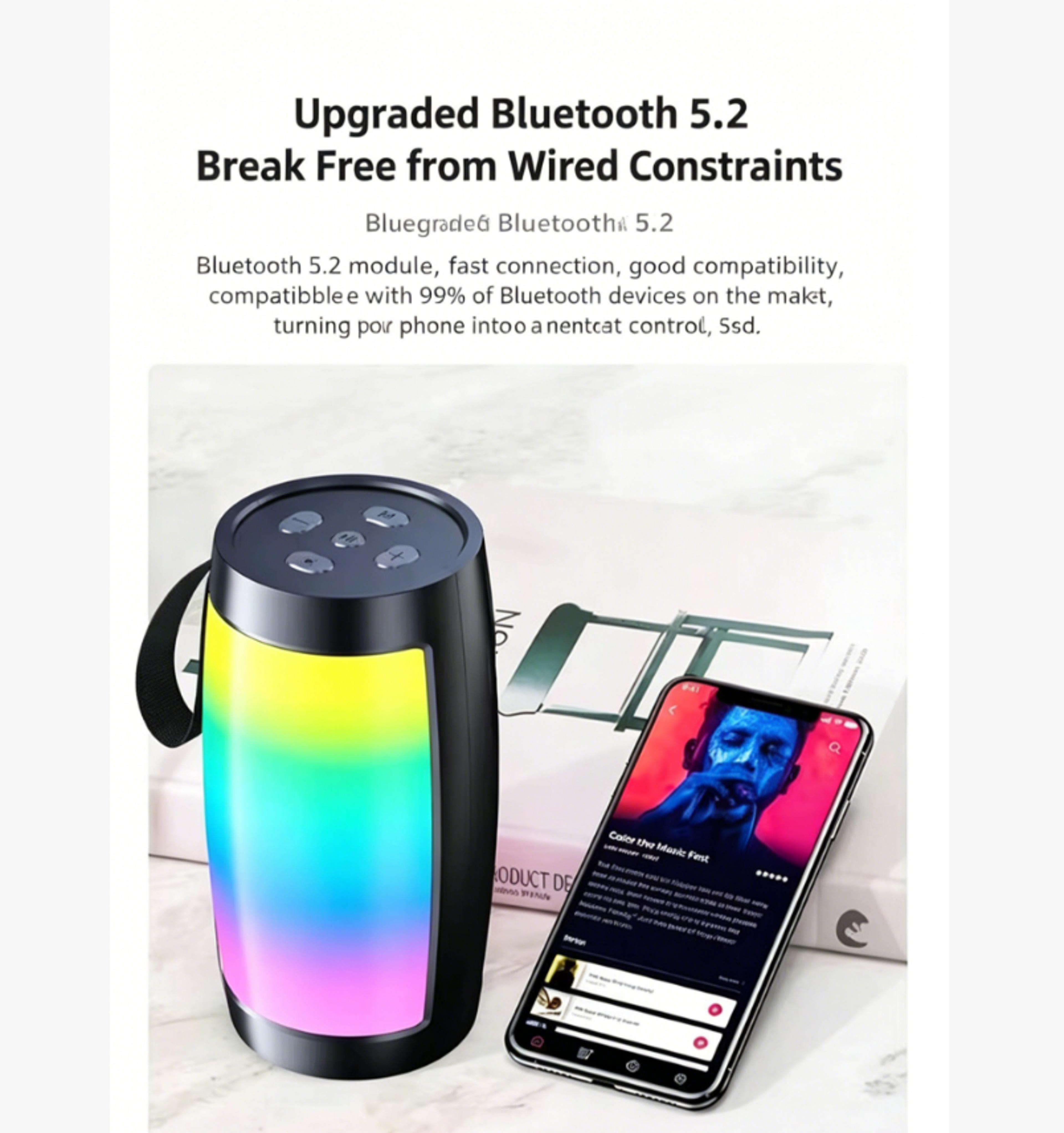 Portable Bluetooth Speaker With LED Lights Powerful Bass Wireless Sound Box 2