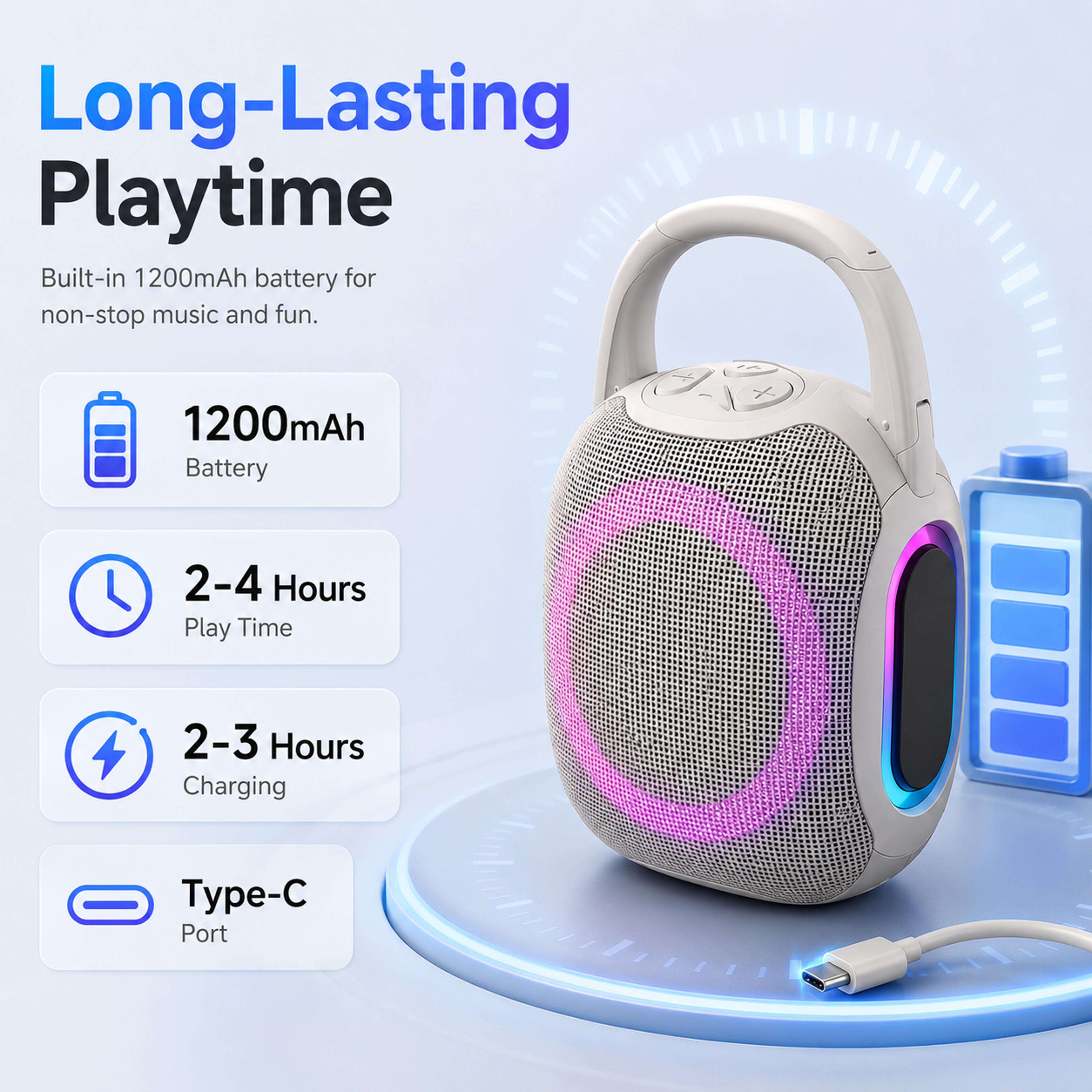 Portable Bluetooth Speaker Waterproof RGB Wireless Speaker With FM Radio  Type C Charging 9