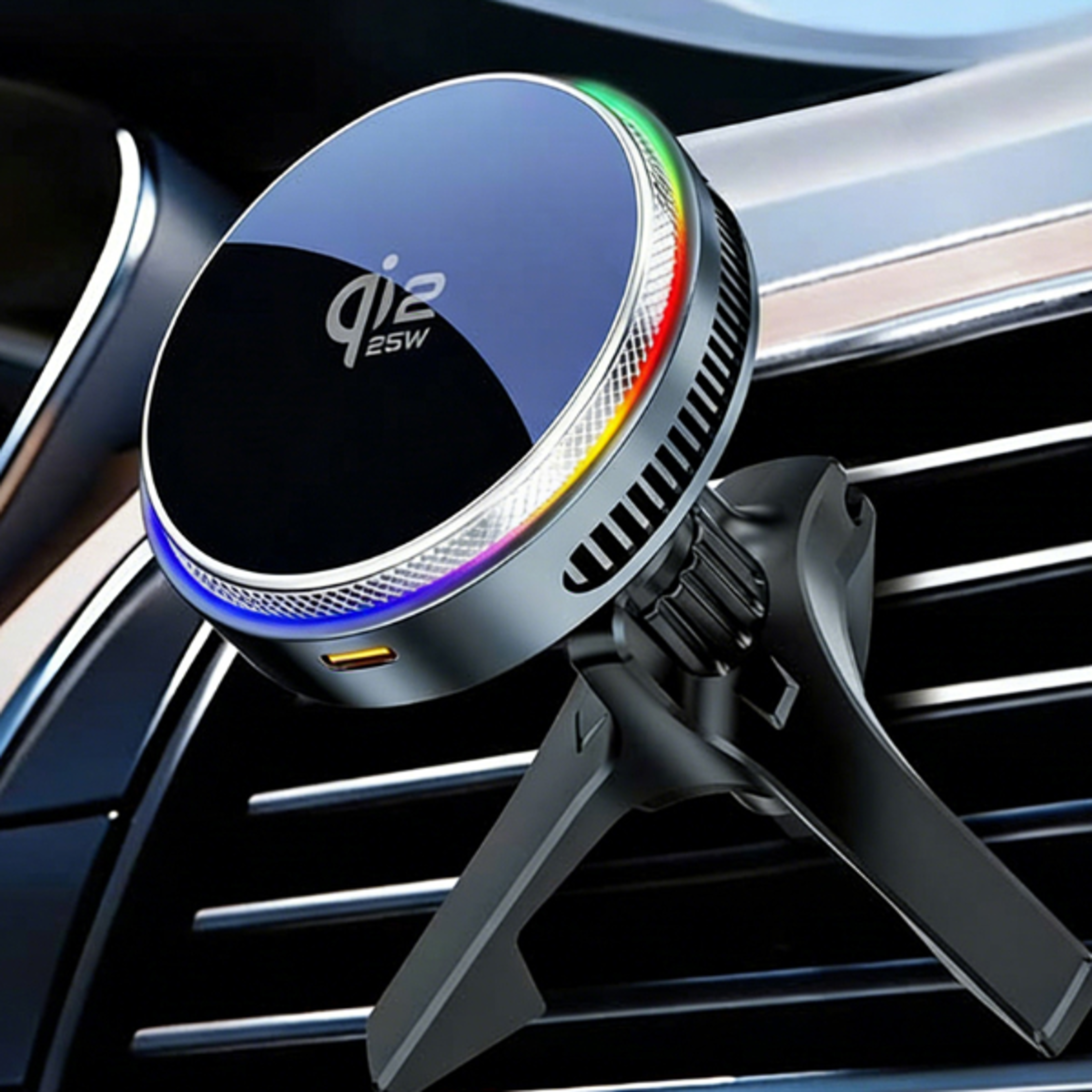 magnetic wireless car charger with air cooling rgb light and fast charging