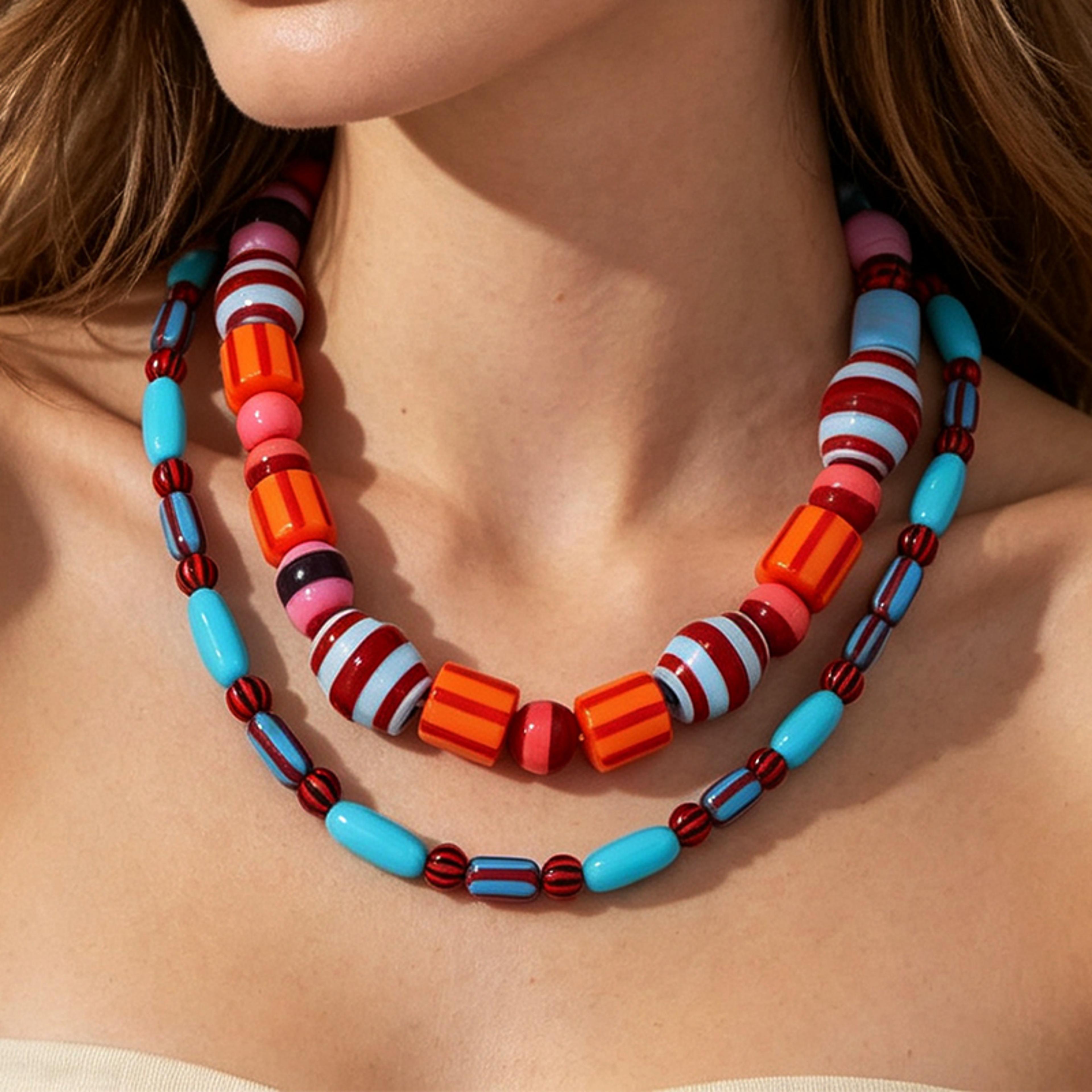 bohemian layered necklace with colorful beads beach jewelry for women & travel style